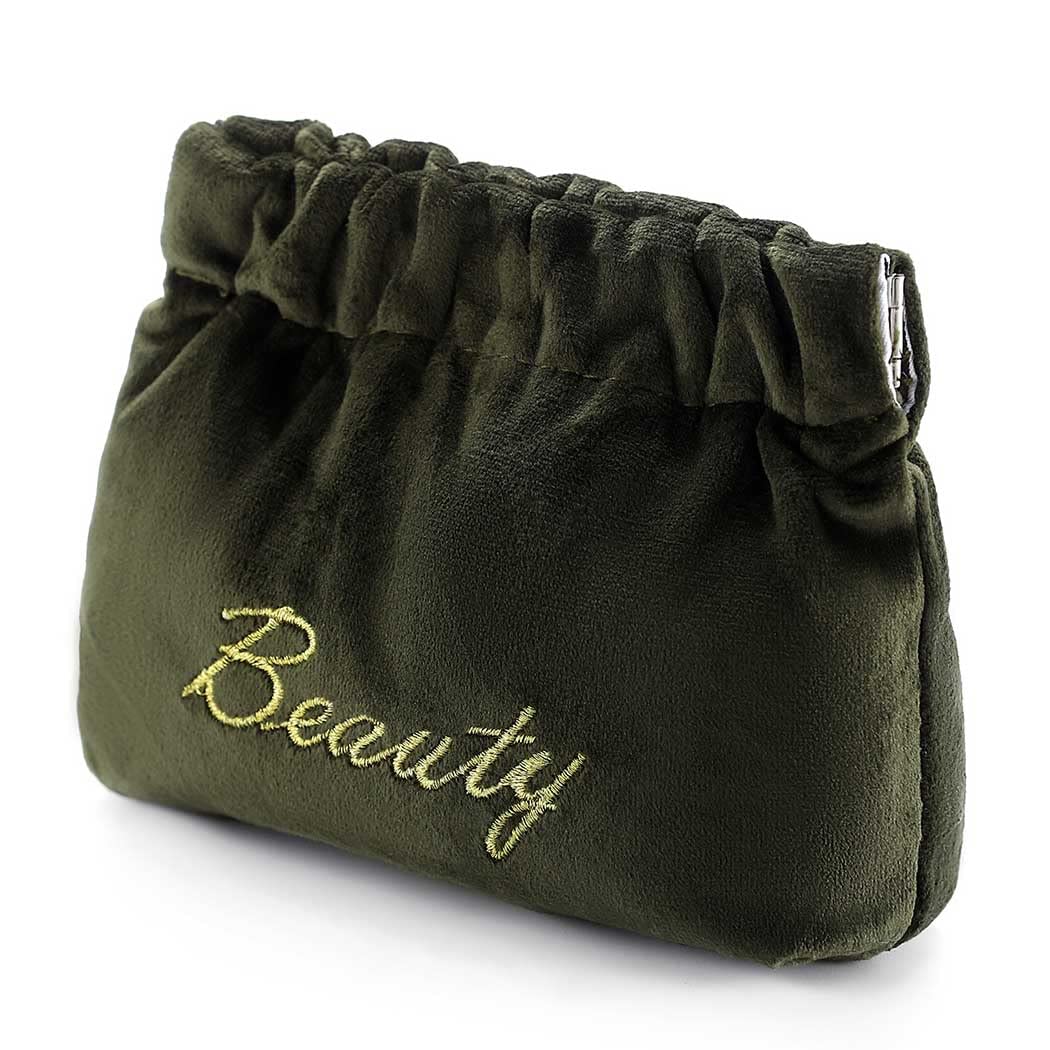 Yokawe Velvet Makeup Bag for Women - Travel Cosmetic Pouch (Green) - Perfect for Purse & On-the-Go