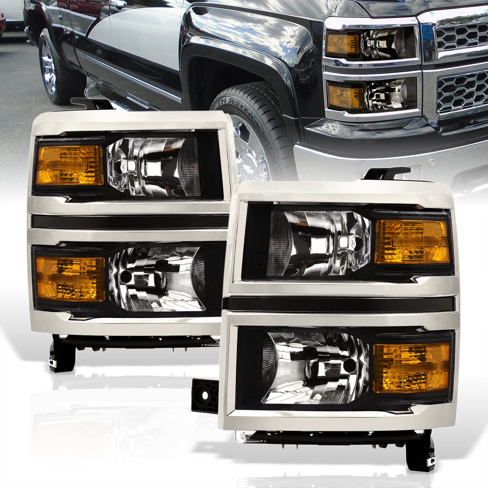OE Style Driving Headlights & Bumper Lights Assembly - Left/Right Compatible with 2014-2015 Chevy Silverado 1500 Pickup Truck | Durable Replacement for Improved Night Visibility & Off-Road Driving Safety