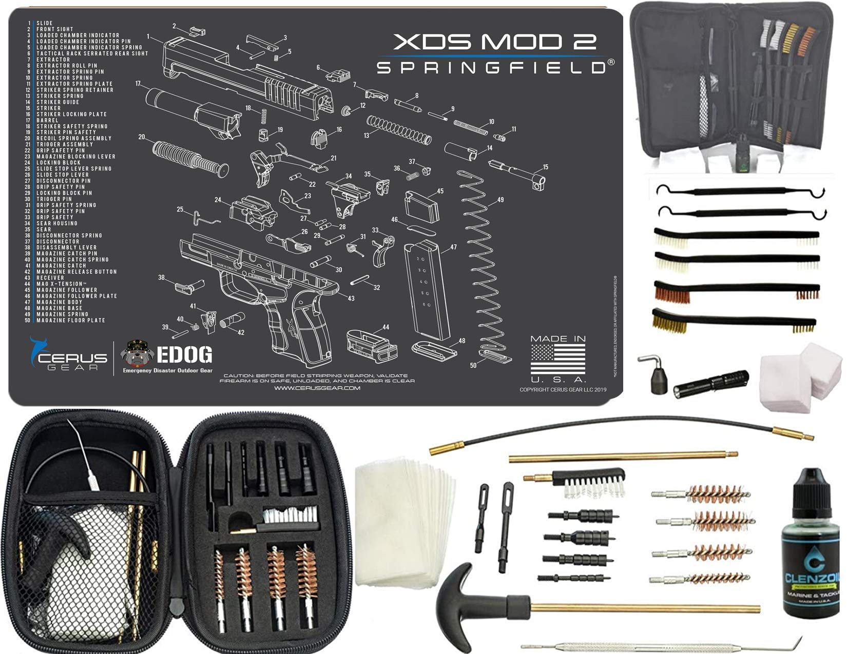 EDOG Premier 30-Piece Gun Cleaning Kit - Universal for .22 to .45 Caliber Pistols | Compatible with Springfield Armory XD Mod 2 | Includes Schematic Mat, Range Warrior Tools & Tactical Book | Perfect for Firearm Maintenance, Range Days & Hunting Accessories