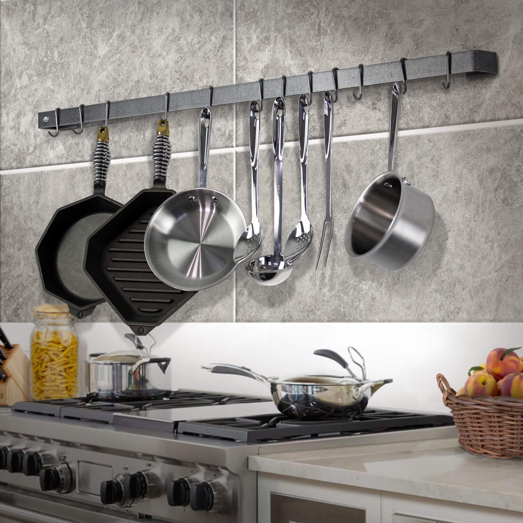 Enclume Premier 24-Inch Wall Mounted Pot Rack - Hammered Steel Utensil Organizer Bar for Kitchen Storage | Perfect for Small Kitchens, Cooking Enthusiasts & Space-Saving Solutions