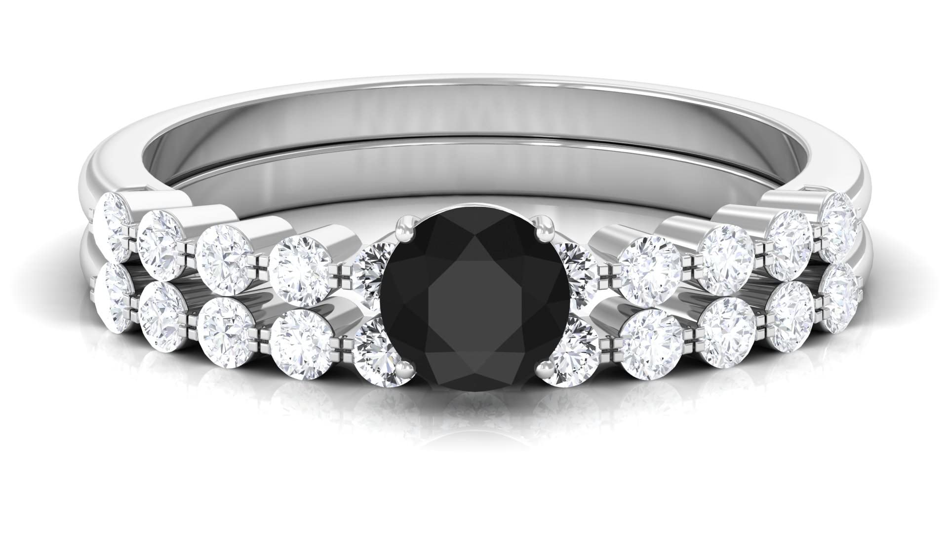 1.50 CT Lab-Created Black Diamond & Moissanite Bridal Ring Set in 14K Solid Gold - Elegant Wedding Band for Engagement, Anniversary & Special Occasions