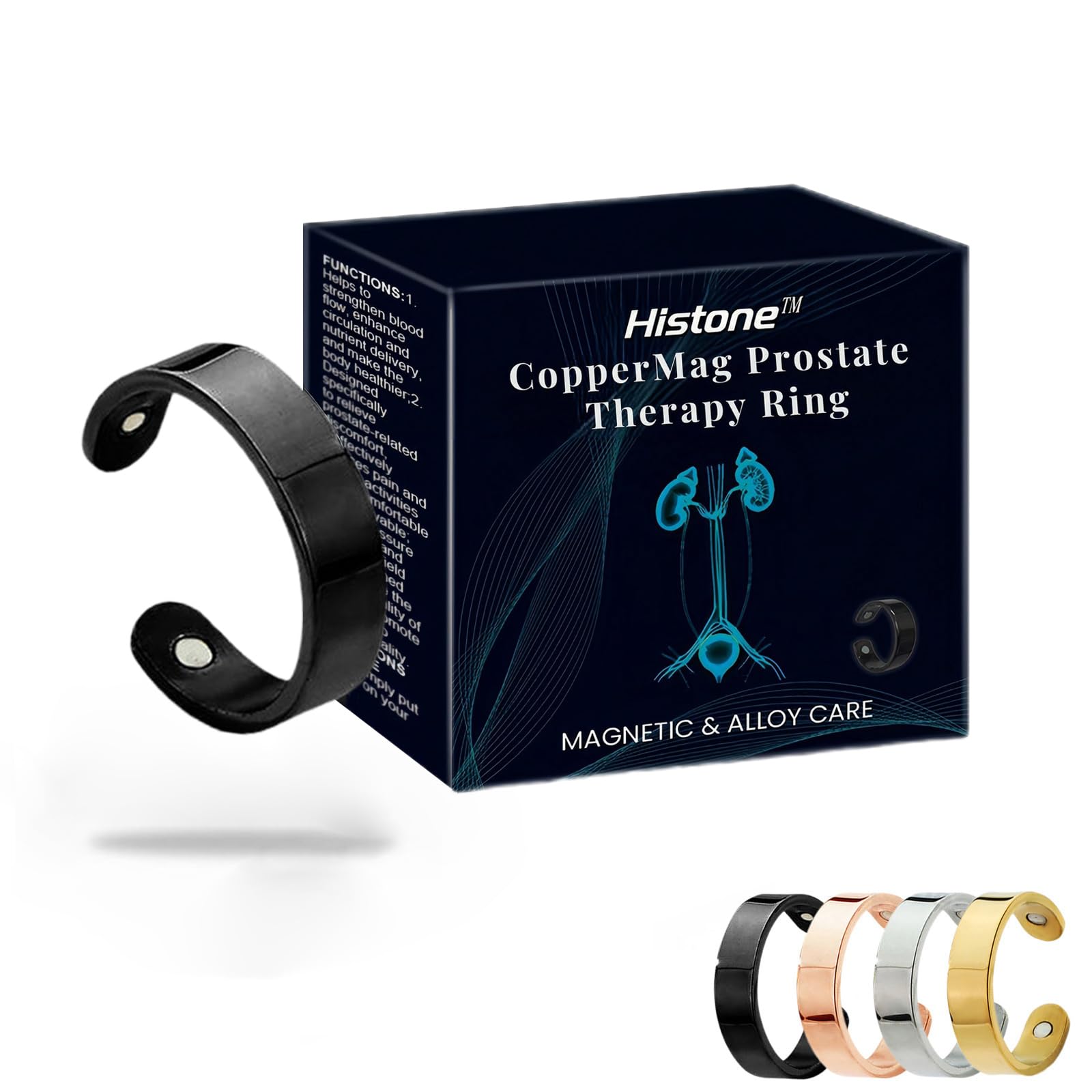 Histone CopperMag Prostate Therapy Ring for Men - Magnetic Copper Ring for Prostate Health & Wellness - Sporty Black Copper Magnetic Ring for Fingers & Thumb - Perfect for Sports, Gym & Daily Wear