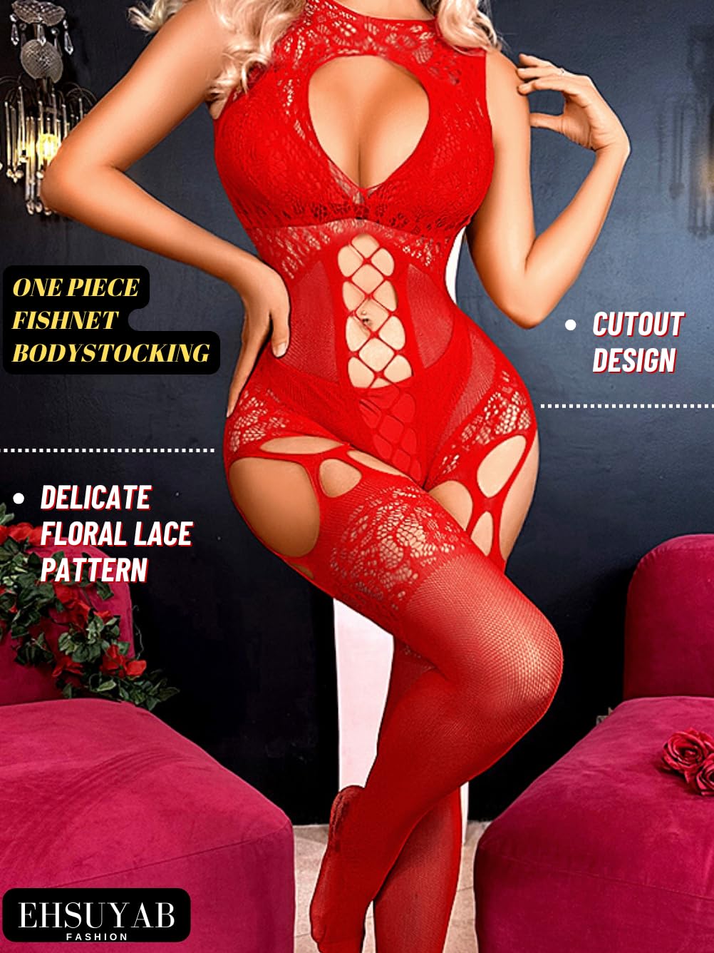 Sexy Women's Fishnet Bodysuit Lingerie - Exotic Dancer Stockings for Glow Parties, Rave Outfits & Club Wear - Plus Size Available - Perfect for Halloween, Burlesque Shows & Sensual Nights