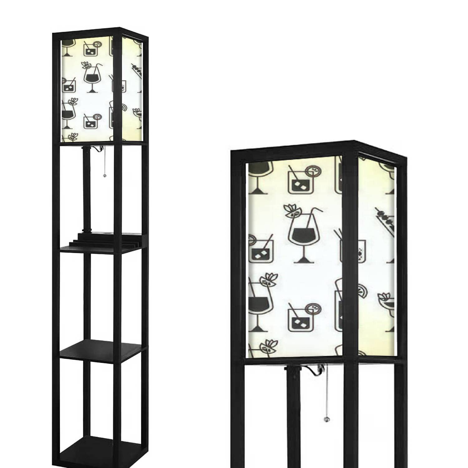 Modern Floor Lamp with Shelves, USB Ports & Power Outlet - White Seamless Cocktail Design with Linen Fabric Shade - Tall Corner Standing Lamp for Living Room, Bedroom - Perfect for Reading, Working & Home Decor