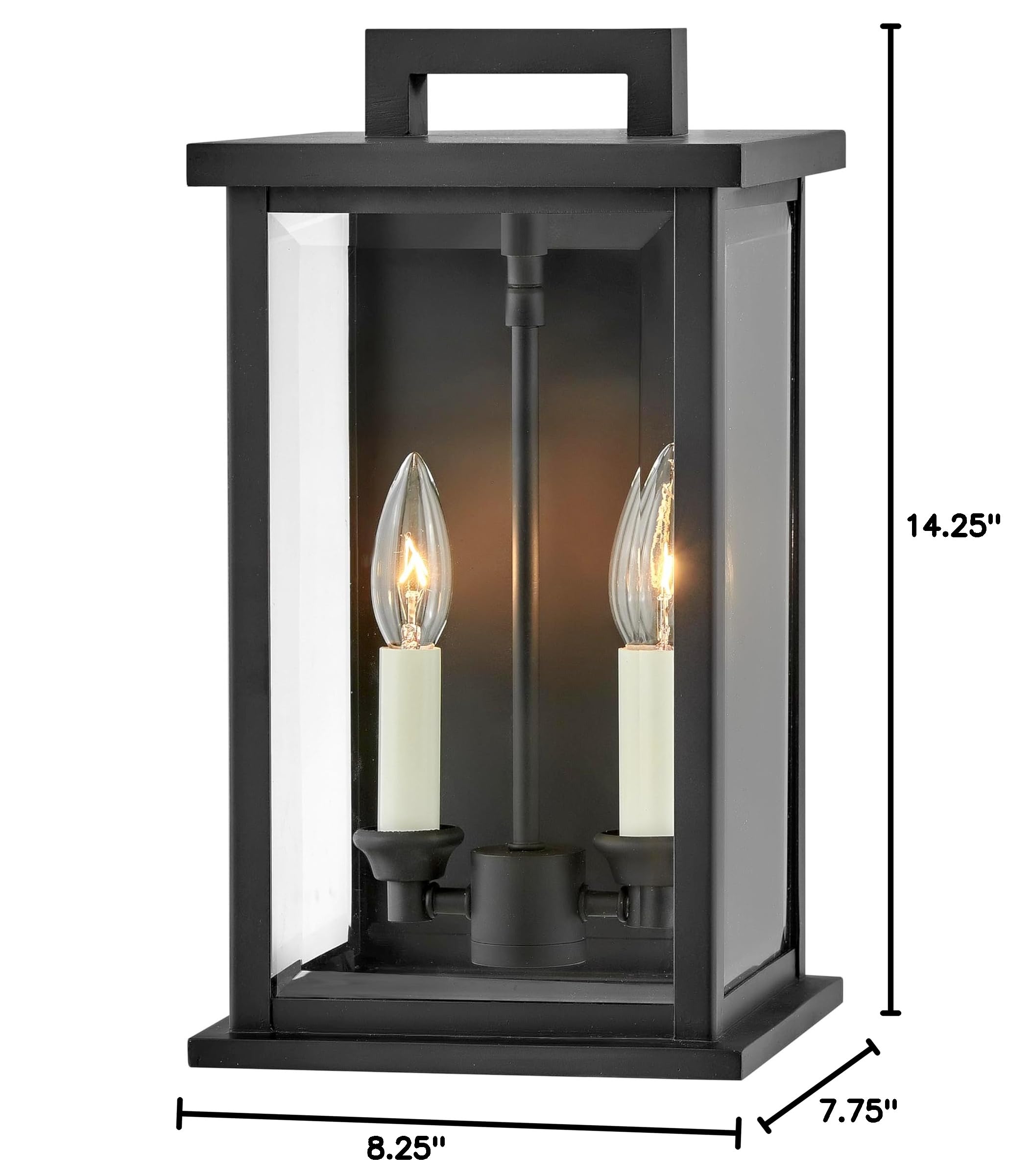 Hinkley Weymouth Medium Wall Mount Outdoor Lantern - Estate Series, 2-Light Black Aluminum Sconce with Clear Beveled Glass & Candle Sleeves - Perfect for Porch, Patio, Garden, and Entryway Lighting