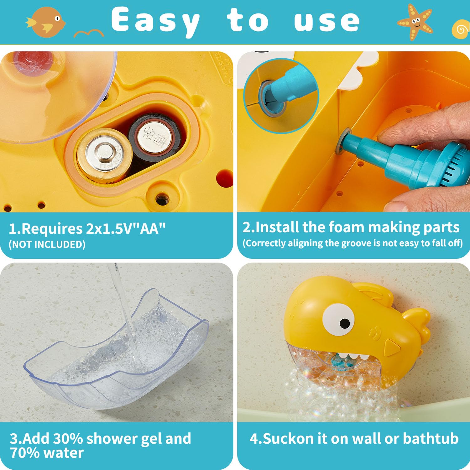 **Automatic Bubble Machine Bath Toy with Music - 3 PCS Silicone Baby Bath Toys for Infants 6-12 Months & Toddlers 1-8 Years - Fun Bath Time & Birthday Gift for Kids (Perfect for Sensory Play & Early Learning)**
