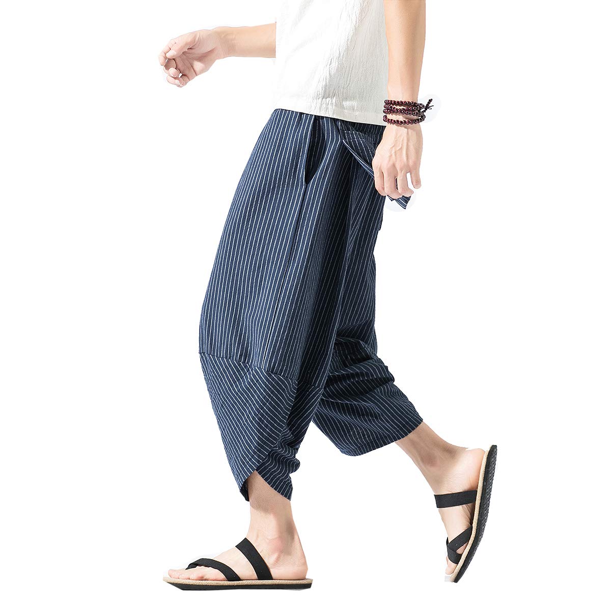 Seidarise Men's Linen Capri Pants - Summer Harem Trousers with Wide Leg & Baggy Fit - Perfect for Beach, Yoga, and Casual Wear