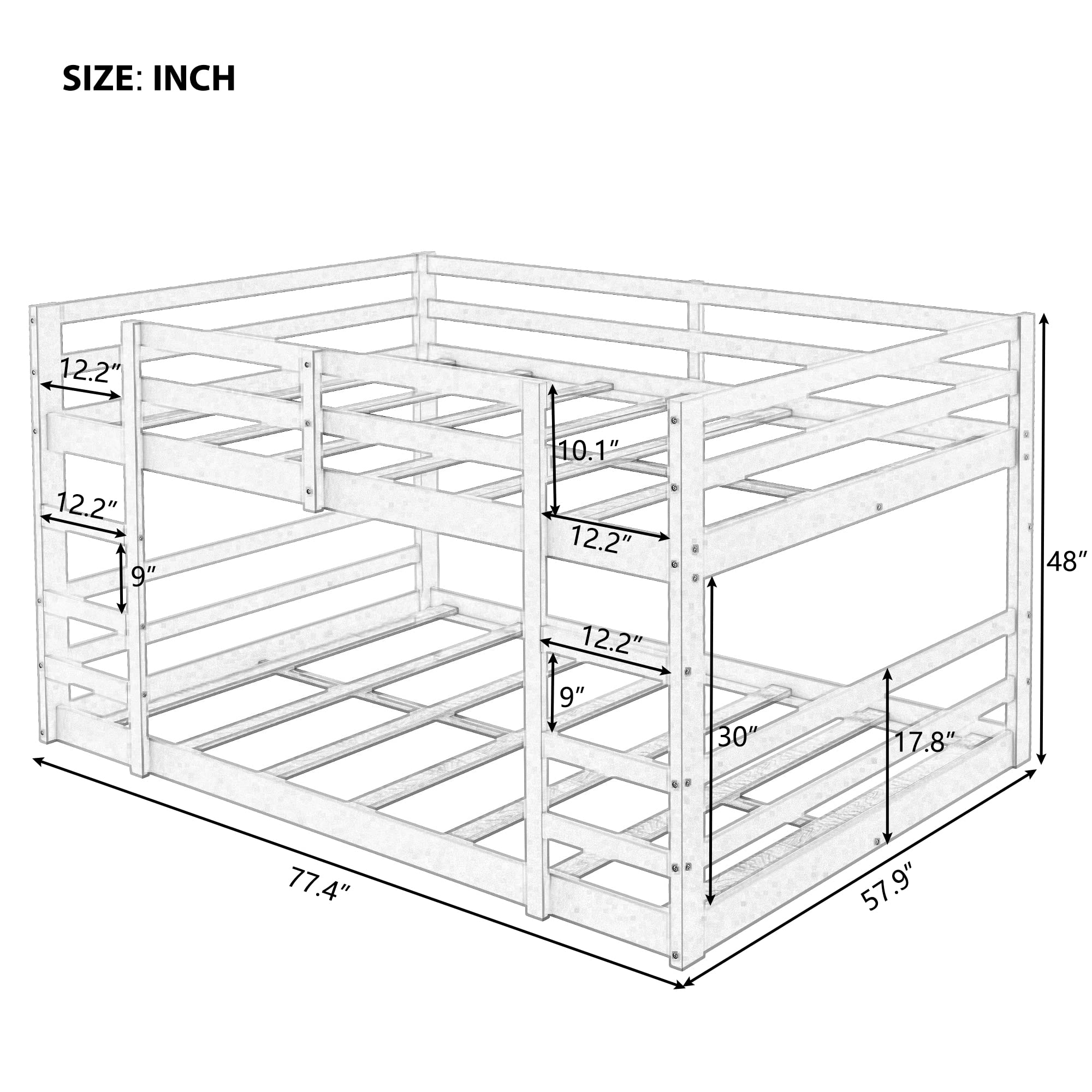 Full Size Wood Bunk Bed with Ladder & Guardrails - Safe Kids Bedroom Furniture for Siblings Sharing Room