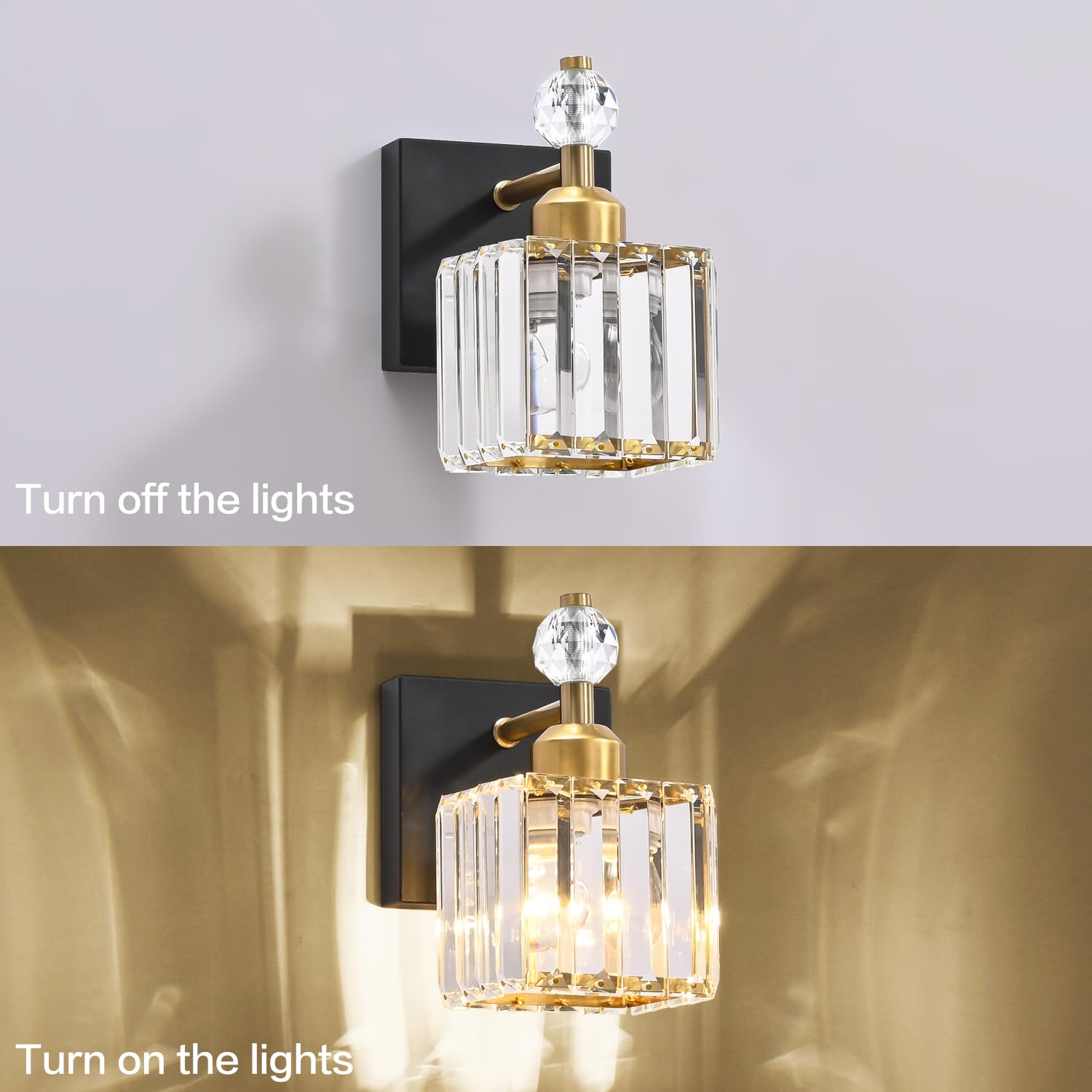 Modern Crystal Bathroom Vanity Light - Black Wall Lamp for Bathroom Mirror Lighting