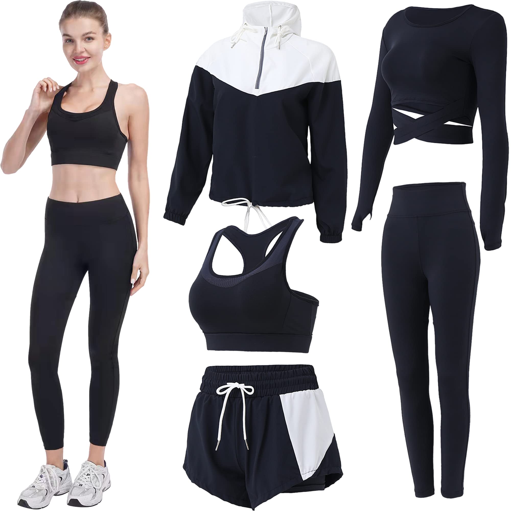 5-Piece Women's Workout Sets - Yoga Outfits & Activewear Tracksuit for Gym, Running & Fitness | Breathable & Comfortable Exercise Clothes for Yoga, Pilates & Home Workouts