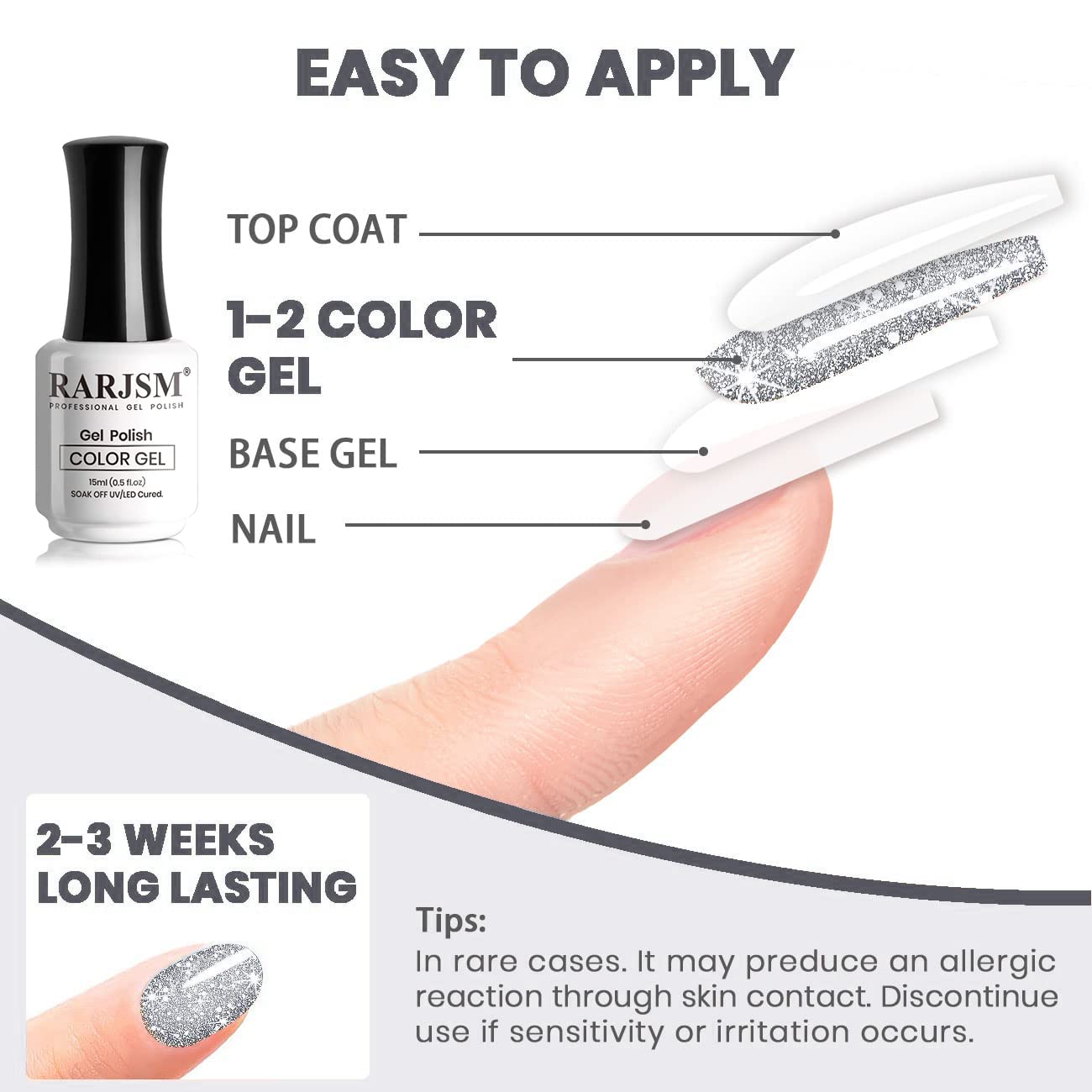 RARJSM Reflective Glitter Gel Polish - Silver Flash Diamond Soak Off UV LED Nail Polish (15ml) for Home Salon & DIY Manicure | Perfect for Parties, Nightlife & Special Occasions