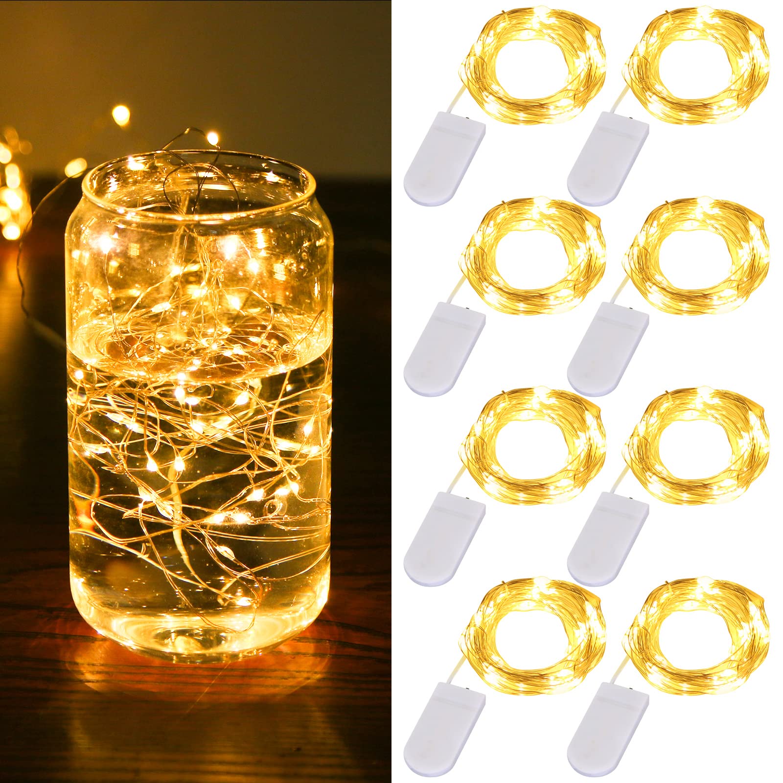 Copper Wire Firefly Starry Lights - Battery Operated LED Fairy Lights, Warm White Firefly Mason Jar Lights - Waterproof Indoor/Outdoor String Lights for Halloween, Thanksgiving, Christmas Decorations - Perfect for Bedroom, Garden, Party & Wedding Decor