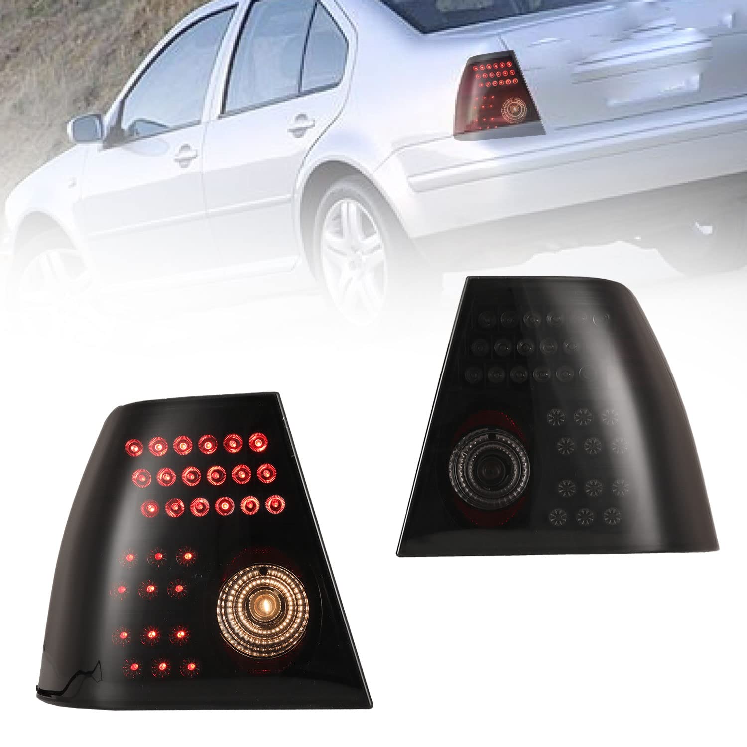 ROXX LED Tail Lights for 1999-2002 Volkswagen Jetta - Black Housing & Smoke Lens Pair (Left & Right) with DRL - Enhance Style & Night Driving Safety - Perfect for Car Upgrades & Nighttime Visibility