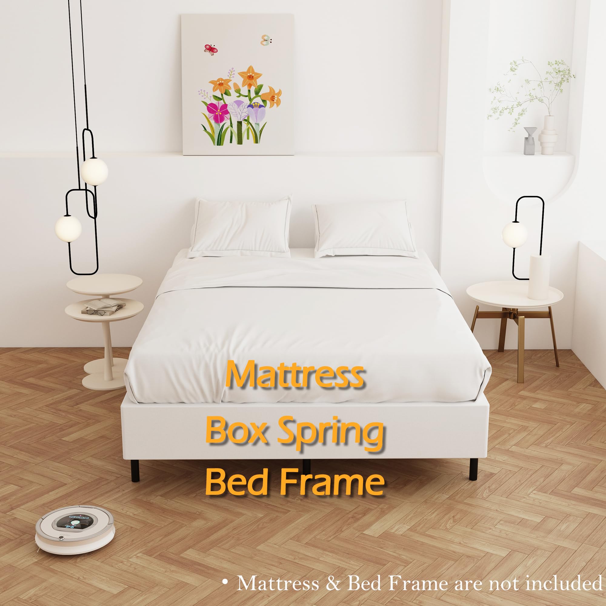 9 Inch Heavy Duty King Box Spring - Metal Bed Base with Fabric Cover, Noise Free Mattress Foundation for Easy Assembly | Perfect for Bedroom, Guest Room & Dorm Use