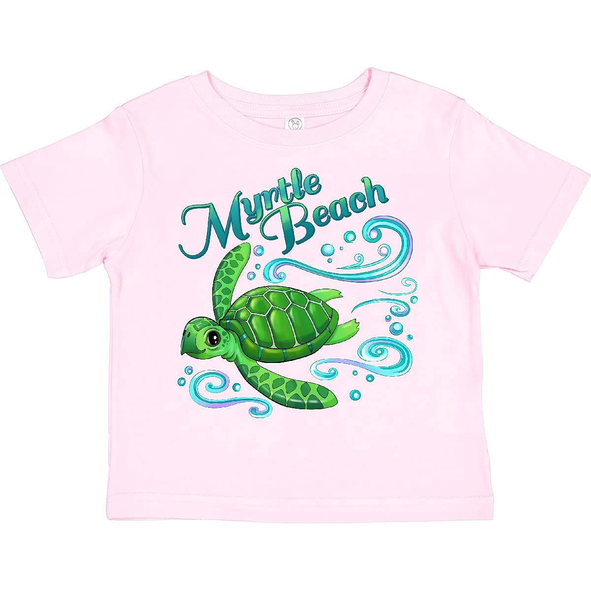 Inktastic Myrtle Beach Cute Sea Turtle with Waves and Bubbles Toddler T-Shirt - Soft Cotton Tee for Boys & Girls, Beach Vacation Outfit, Summer Playdate Casual Wear
