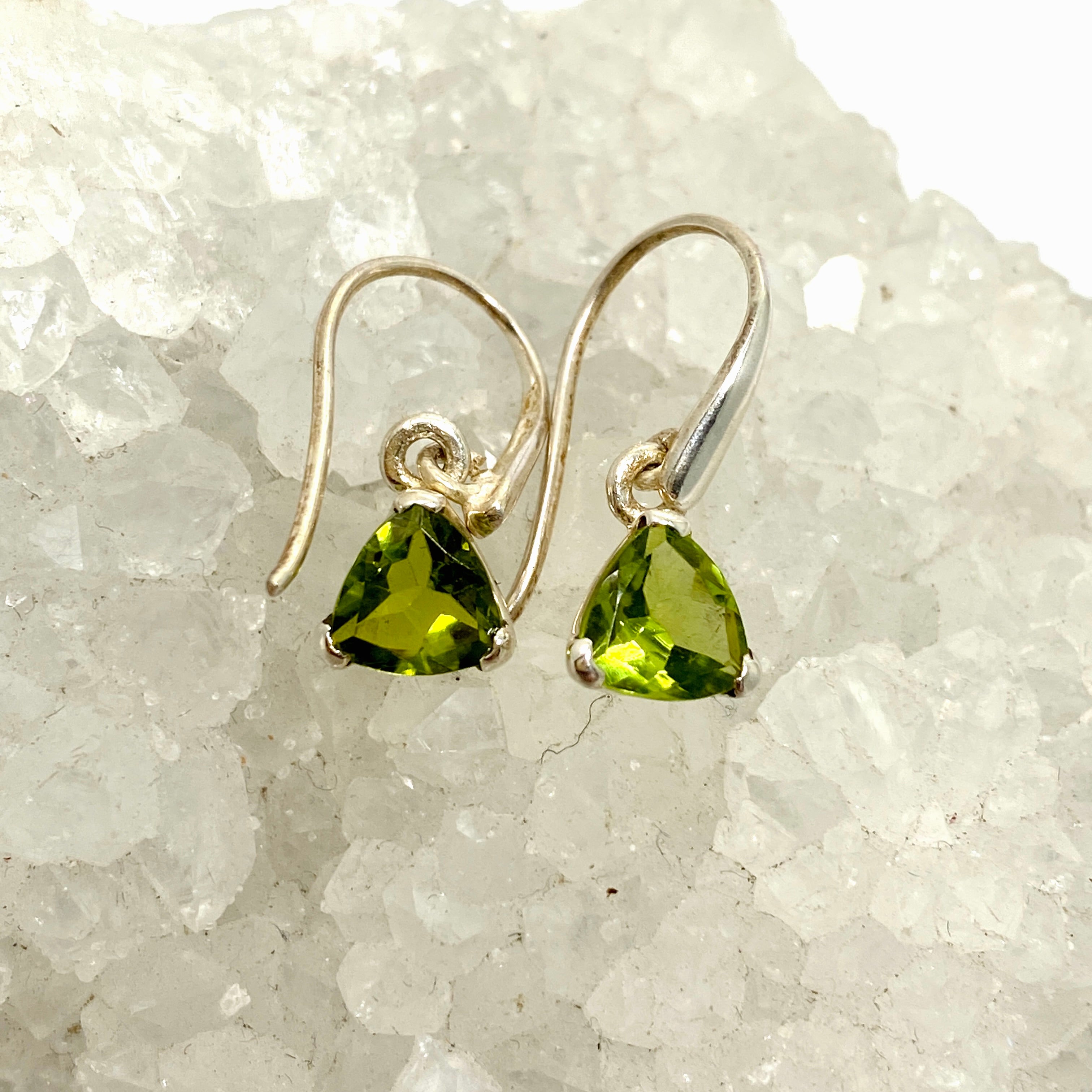 Peridot Trillion Faceted Earrings for Women - 925 Sterling Silver Dangle Earrings - Elegant Green Gemstone Jewelry for Parties, Weddings & Special Occasions