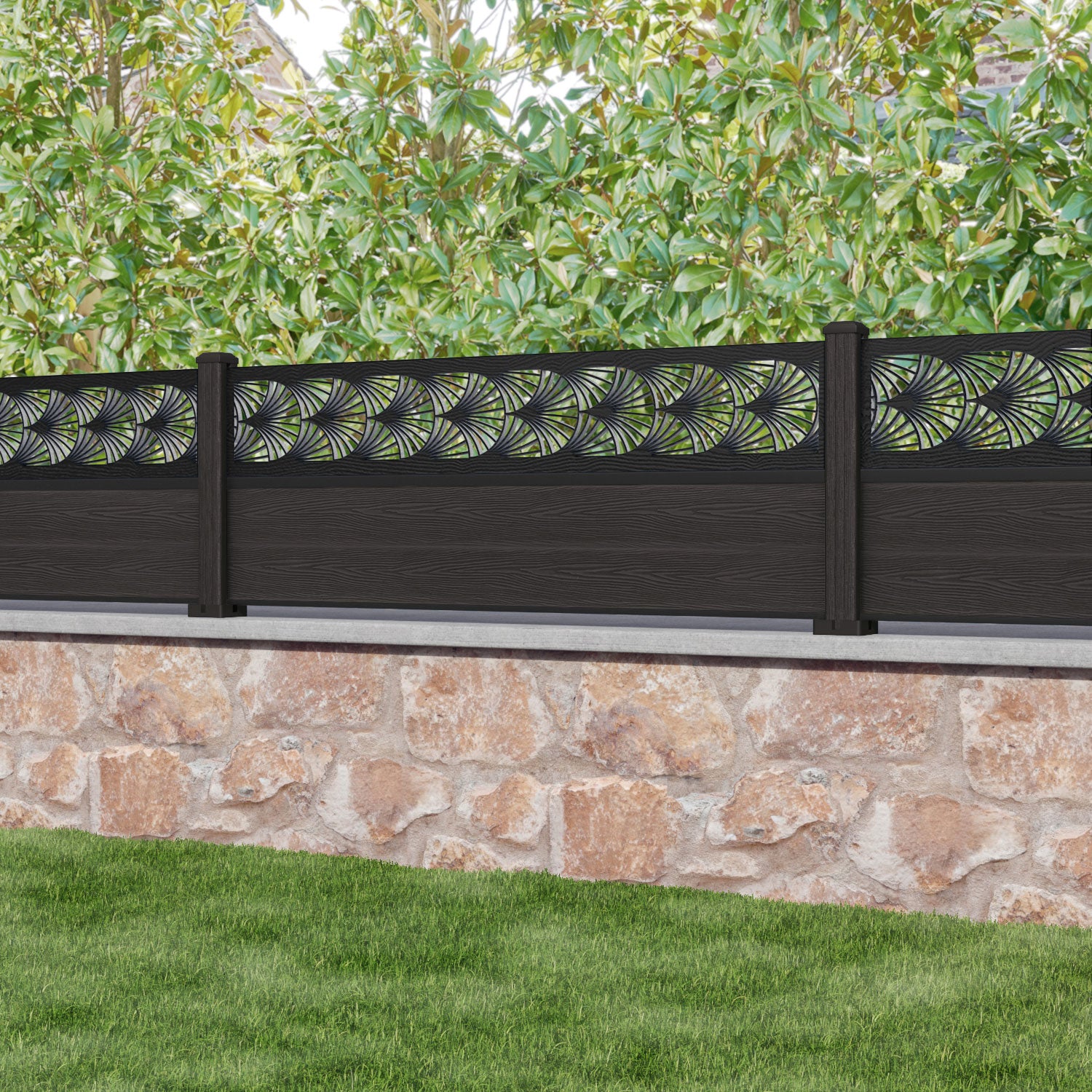 Classic Laurel Fence Panel - Dark Oak Composite Wood Privacy Fence with Durable Posts | Perfect for Backyard, Garden, and Patio Enclosures
