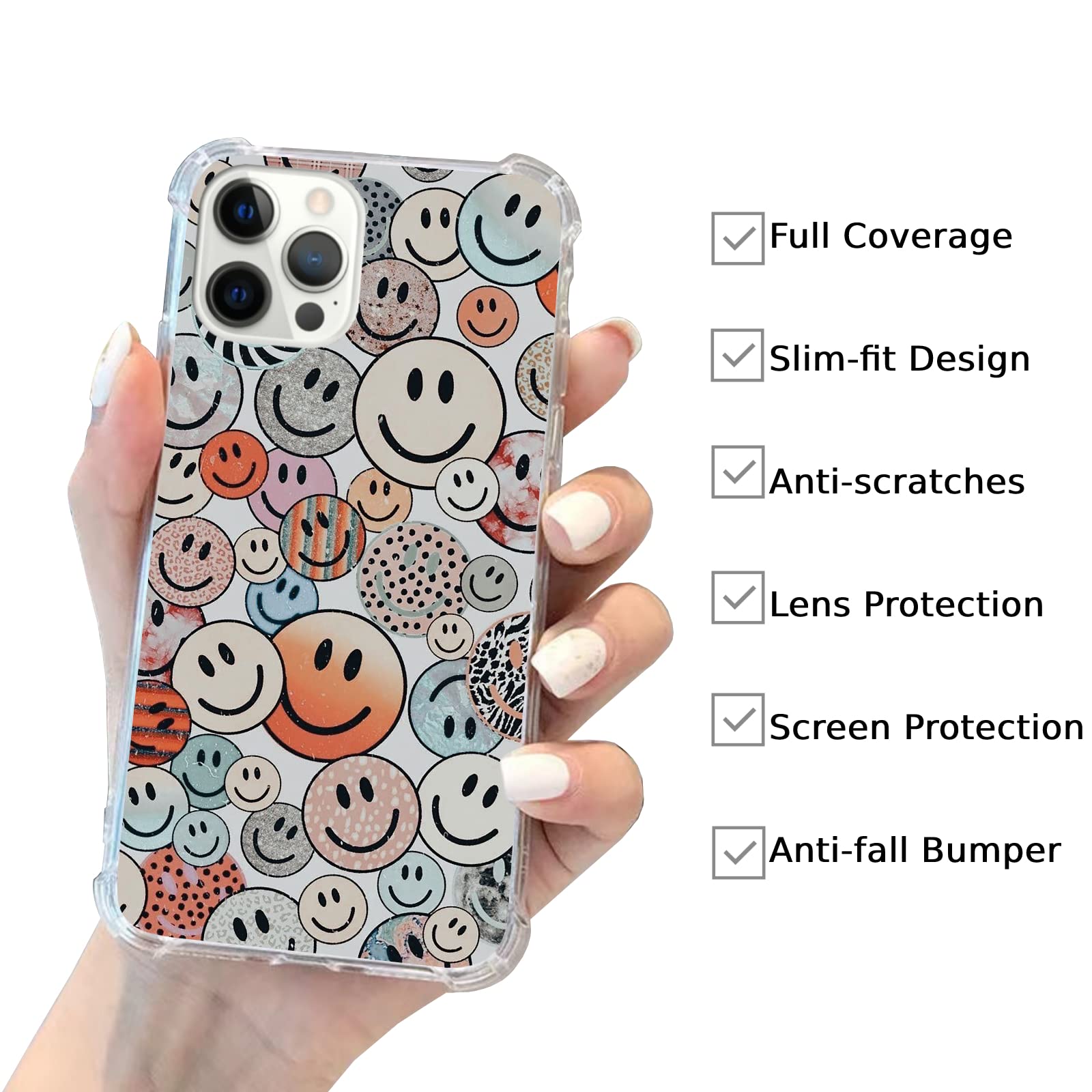Hippie Indie Smile Face Phone Case Compatible with iPhone 11 Pro Max - Cute Aesthetic TPU Bumper Cover with Shockproof Protection - Perfect for Daily Use, Travel & Festival Outfits