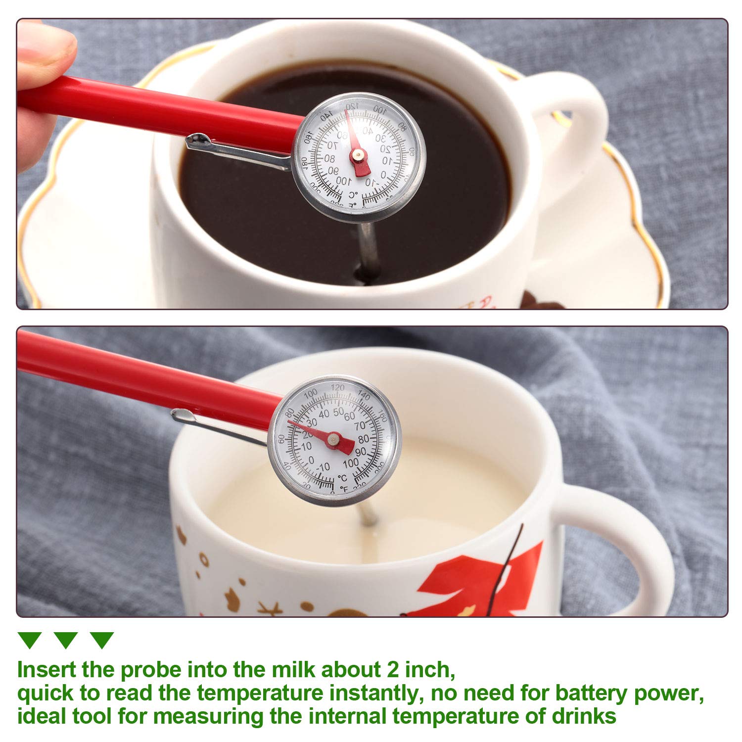 Frienda 3-Pack Instant Read 1-Inch Dial Thermometer - Pocket Food Thermometer with Calibration Sleeves for Coffee, Drinks, Chocolate, Milk Foam - Perfect for Home Brewing, Cooking, Baking & Candy Making
