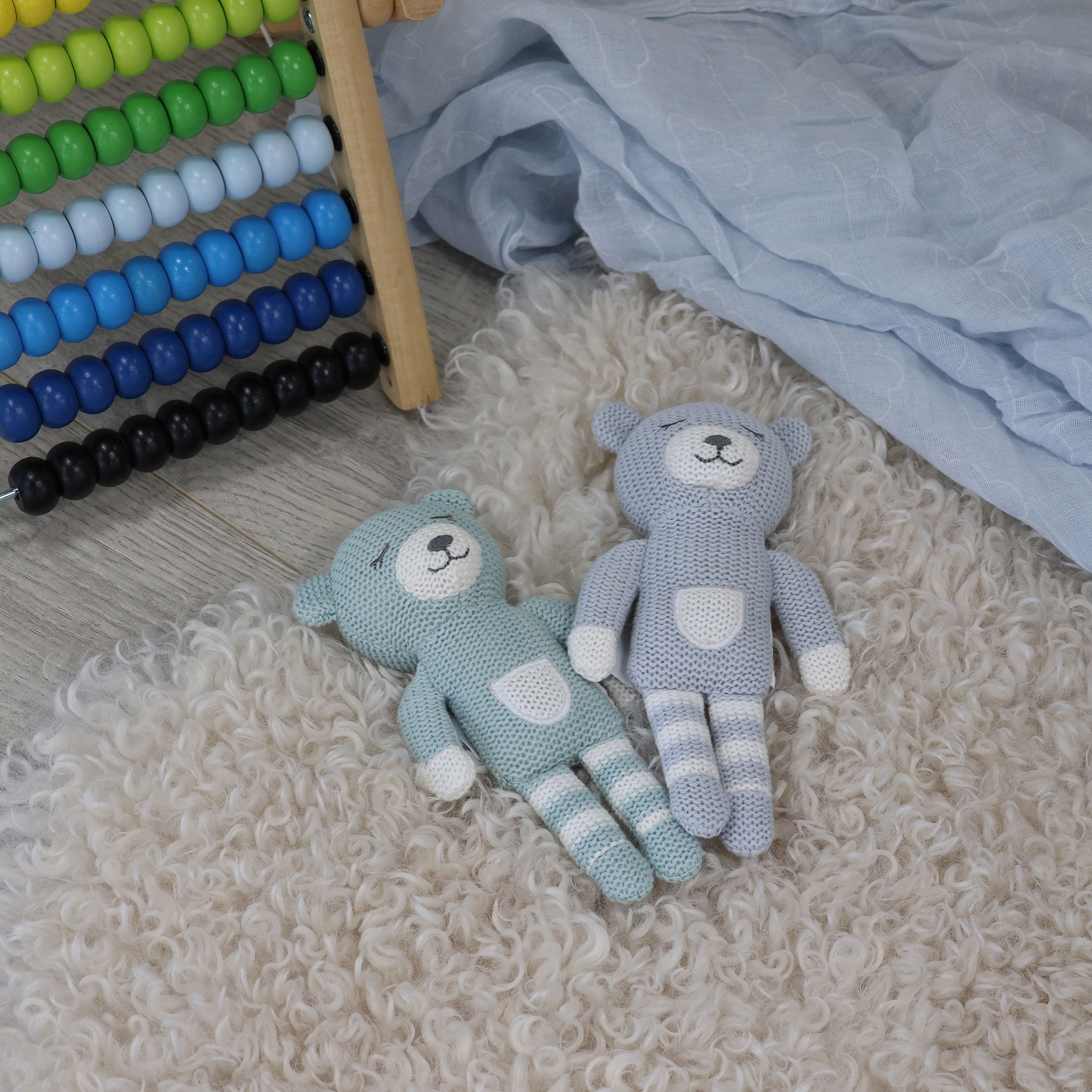 Nordic Style 2-Pack Knit Baby Rattles - Soft Dusty Sky & Mint Bear Toys for Newborns | Perfect for Nursery, Playtime & Baby Shower Gifts