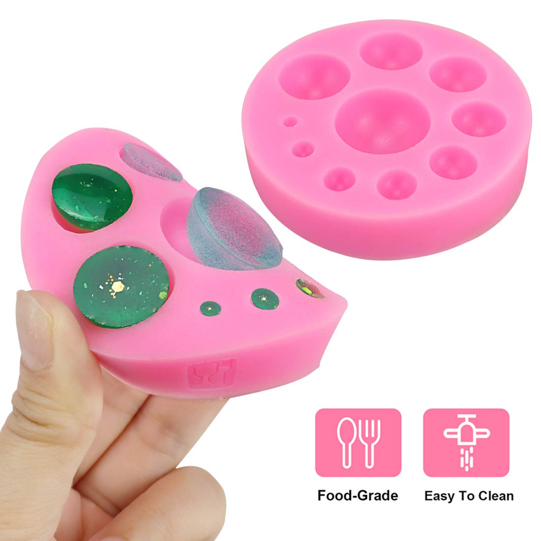 2-Pack Food Grade Silicone Gemstone Molds - Dome Cabochon Molds for Candy, Cake Decorating, Chocolate & Jewelry Making | DIY Polymer Clay, Resin Crafts & Home Baking Accessories
