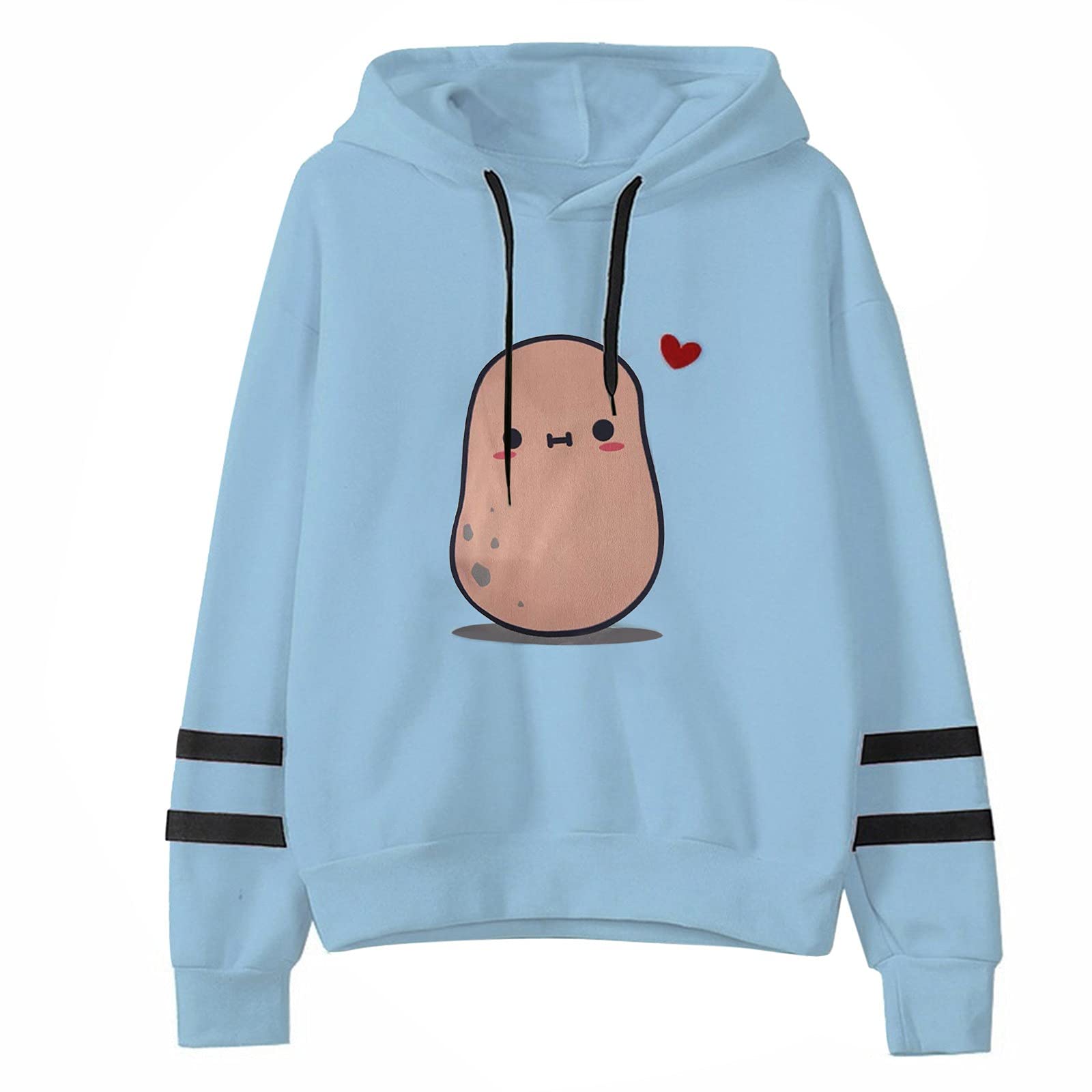 Cute Cartoon Long Sleeve Sweatshirt for Women - Casual Pullover Hoodie with Drawstring, Striped Blouse for Workout & Everyday Wear | Perfect for Gym, Running, Yoga and Street Fashion
