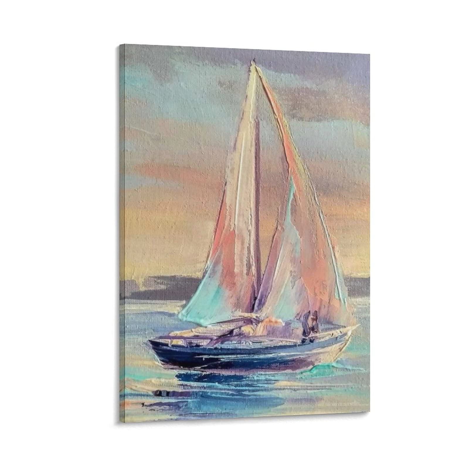 Sailboat Oil Painting Print - Modern Canvas Wall Art for Living Room, Bedroom, Bathroom, Office & Kitchen Decor - 24x36 Inch (60x90cm) Framed Artwork - Perfect for Coastal, Nautical or Beach House Theme Decor