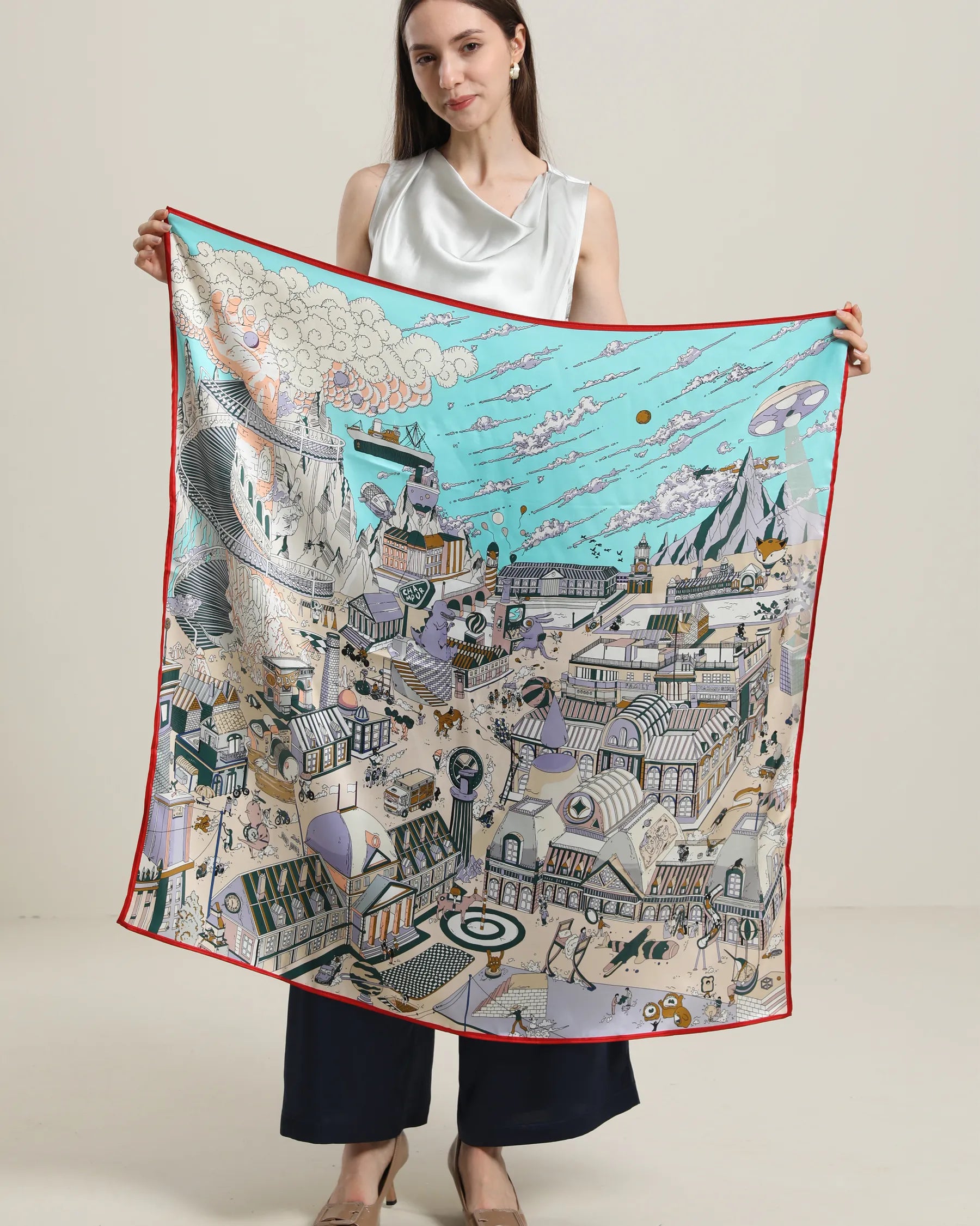 Elegant Red Piped Edges Silk Scarf for Women - Luxury Fashion Accessory for Parties, Weddings & Special Occasions