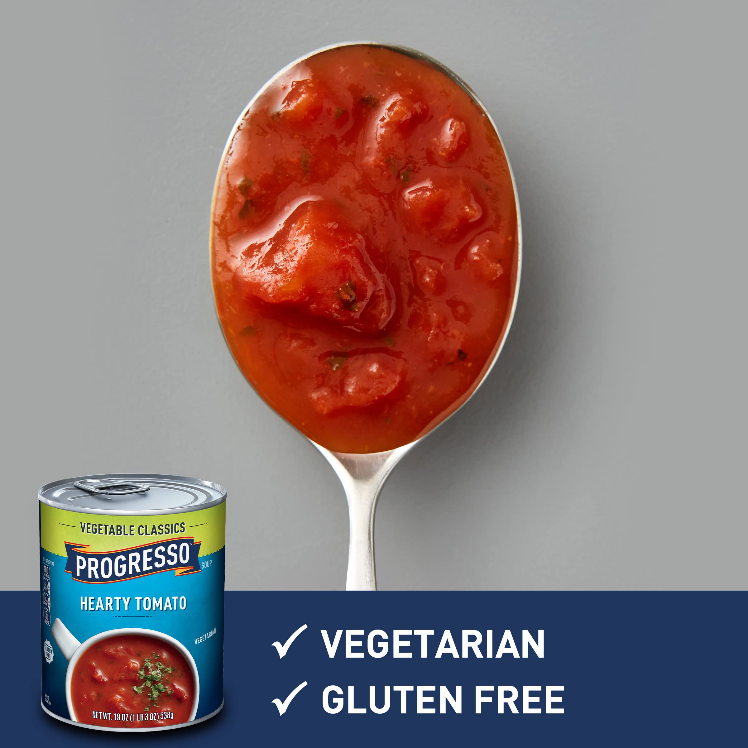 Progresso Vegetable Classics Hearty Tomato Soup - Gluten Free, 19 oz (Pack of 12) | Canned Soup for Quick Meals, Lunchbox Ideas & Comfort Food Recipes