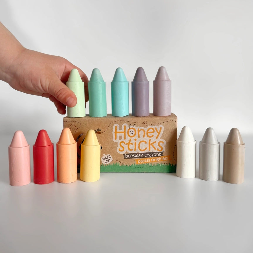 Honeysticks Original Pastel Crayons - Non-Toxic, Eco-Friendly Beeswax Crayons for Kids - Perfect for Drawing, Coloring & Art Projects at Home or School