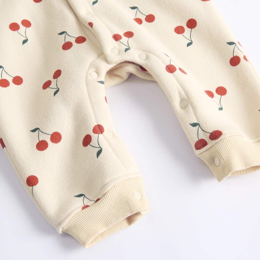 Cute Cotton Cherry Print Baby Girls Romper - Winter Newborn Bodysuit for Infants | Perfect for Holiday Photos & Cozy Winter Outfits