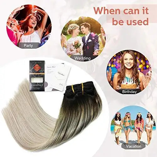 Premium 9A Brazilian Clip-In Human Hair Extensions - 7pcs Double Weft for Instant Volume & Length | Perfect for Weddings, Parties & Everyday Styling
