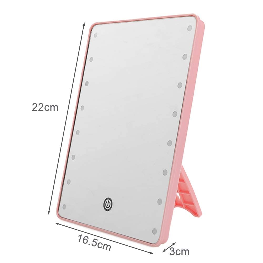 16 LED Makeup Mirror with Touch Dimmer Switch - Battery Operated Vanity Mirror with Stand for Tabletop (Pink) - Perfect for Home Beauty Salon, Dressing Room & Travel Makeup Application