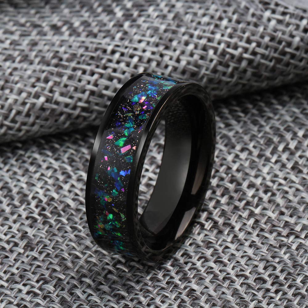 Exquisite Black Opal Ring | Handcrafted Opal Mosaic Ring for Women & Men | Genuine Blue Opal Jewelry | Elegant Opal Wedding Band & Engagement Ring | Perfect for Anniversaries, Gifts & Special Occasions