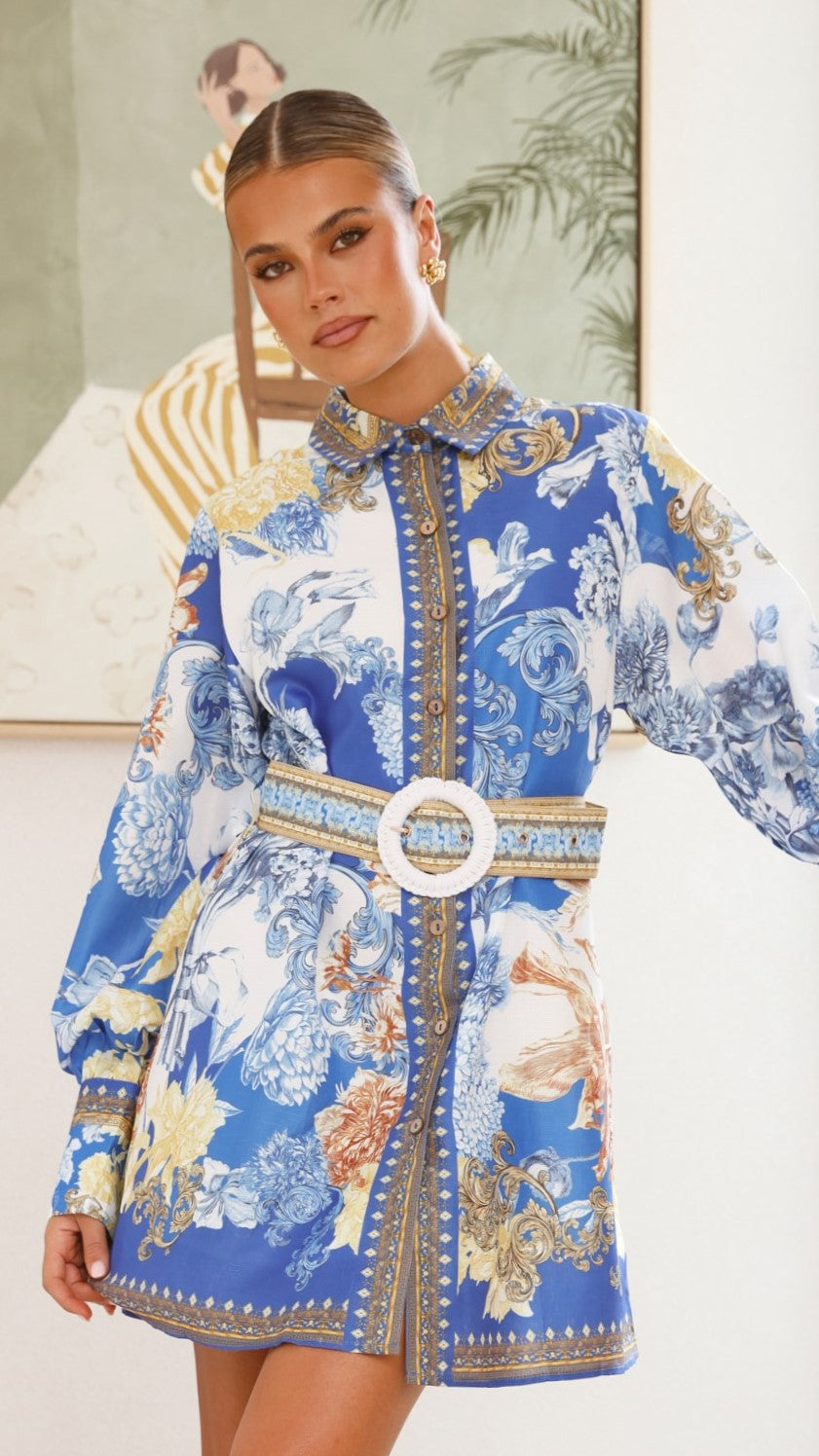 Annika Long Sleeve Mini Dress - Blue Doll Style Women's Fashion Dress for Party, Date Night & Special Occasions