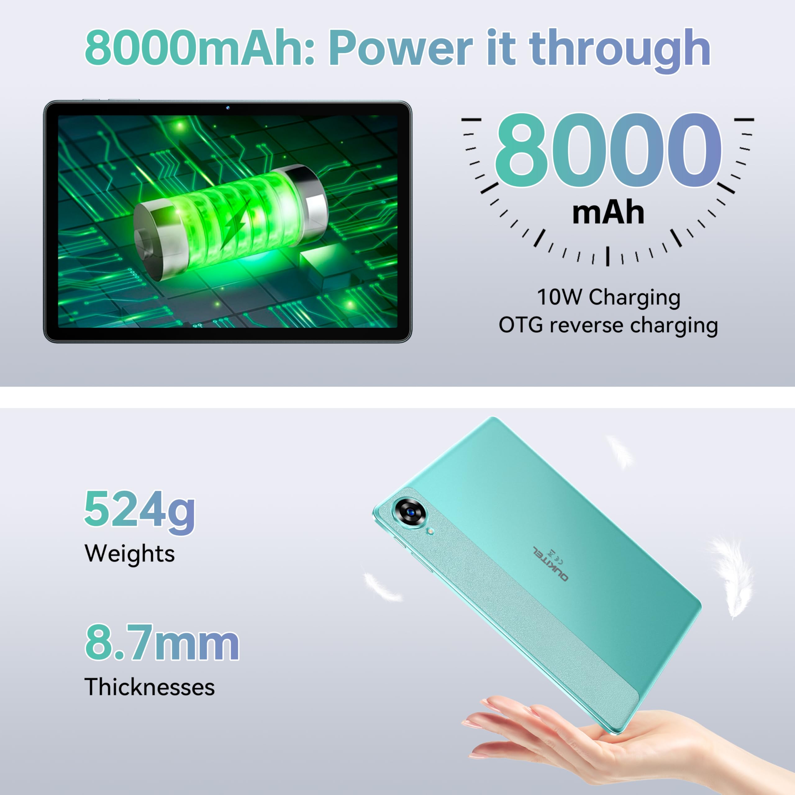 OUKITEL OT11 Tablet 11 Inch Android 14 (2024 Latest Model) - 16GB RAM (4+12GB) 128GB ROM (Expandable to 1TB) with Stylus, 8000mAh Battery, 13MP Camera, 4G LTE/5G WiFi, Octa-Core Processor - Green | Perfect for Gaming, Work & Travel