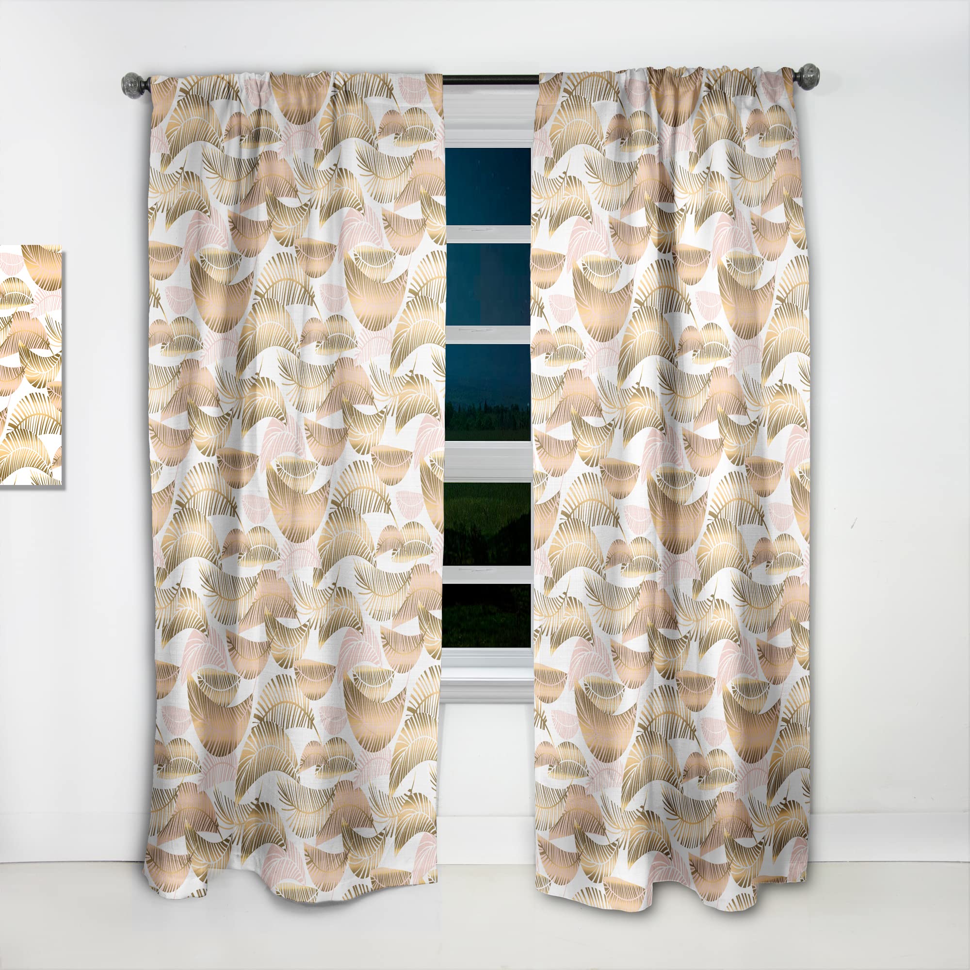 DesignQ Golden Tropical Pattern III Thermal Insulated Curtains - Single Panel 52x84 Inches - Elegant Window Treatments for Bedroom & Living Room - Perfect for Sun Protection, Privacy & Energy Efficiency