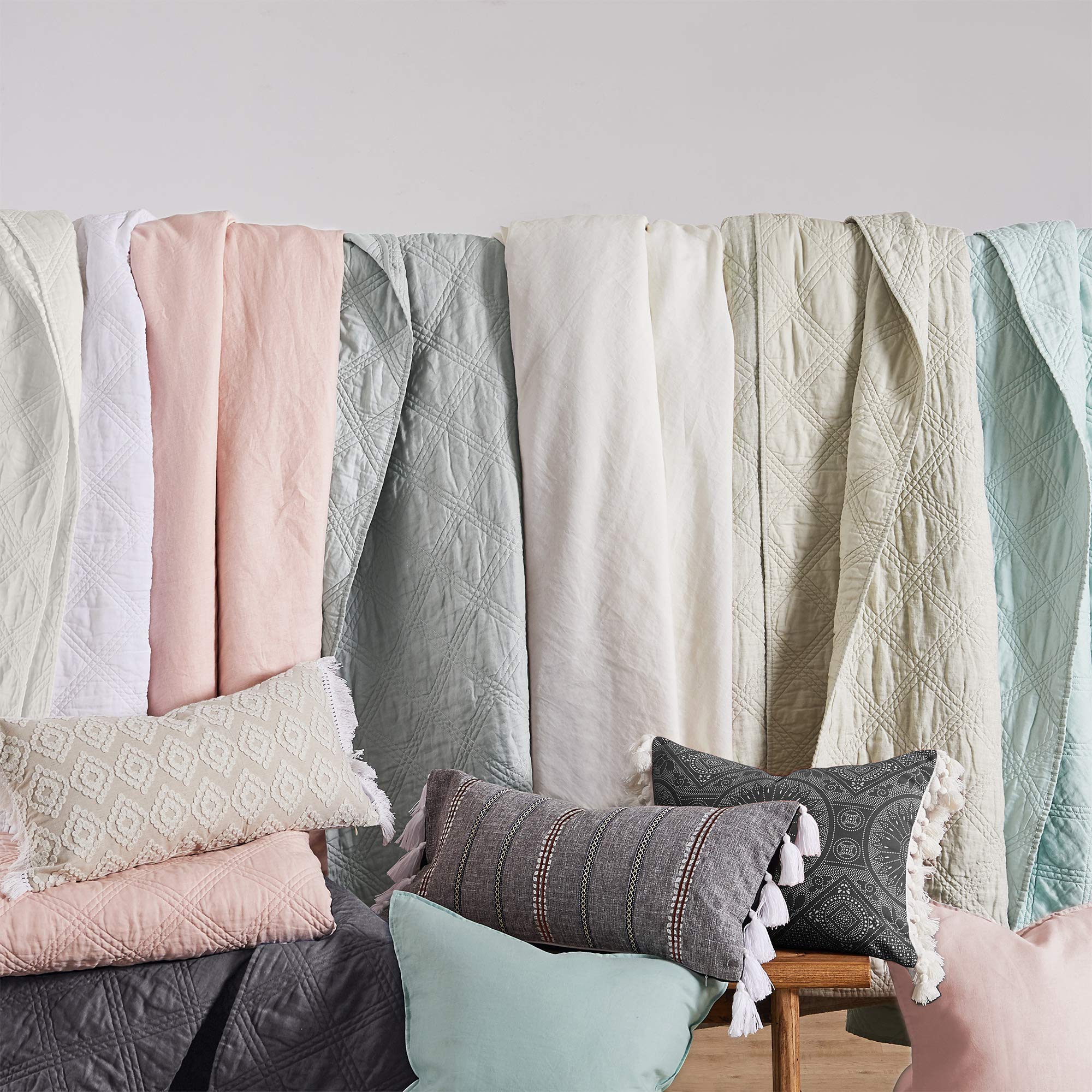 Premium 100% Linen Front & Cotton Back Quilt Set - Full/Queen Size (88