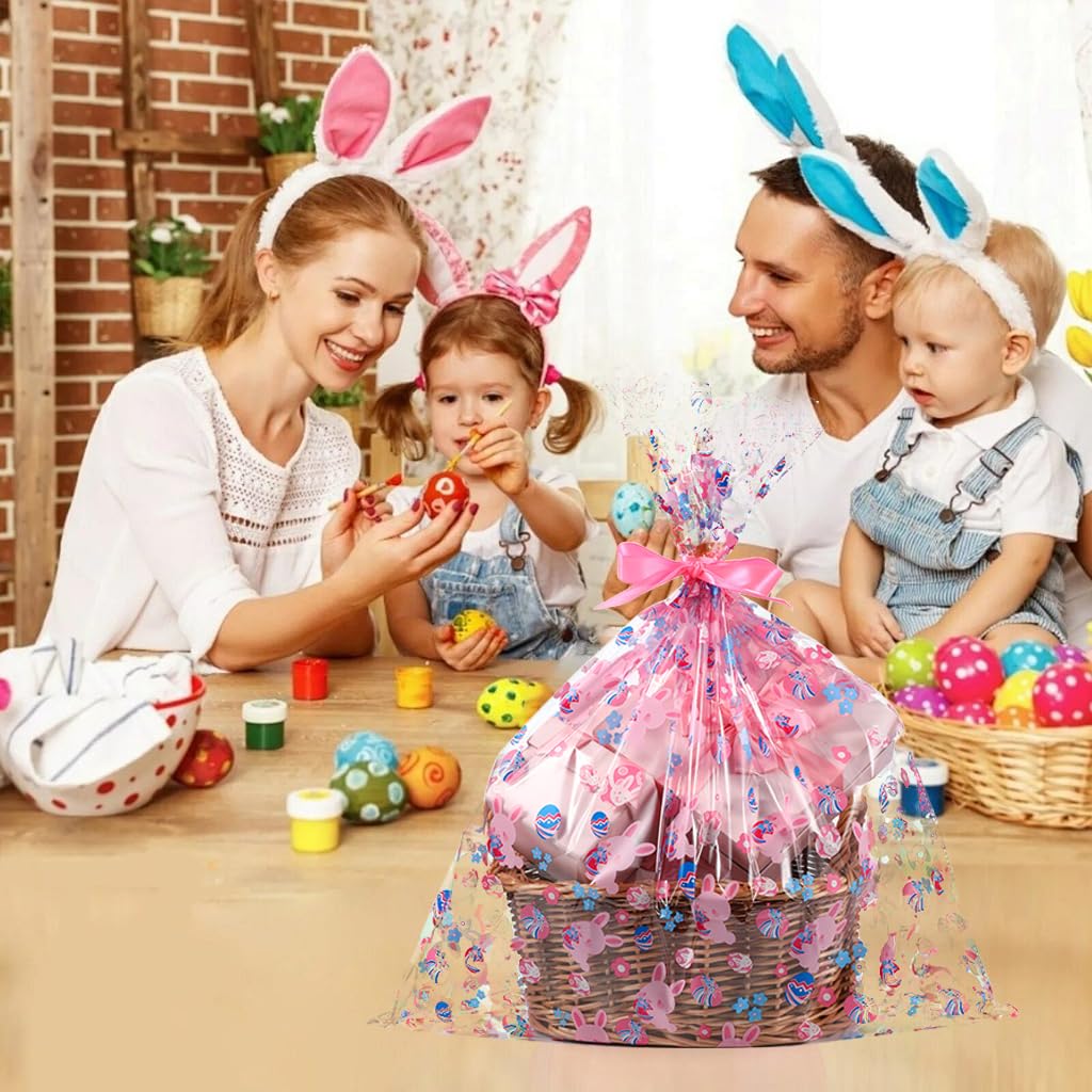 Shareluck 24x30 Inch Easter Gift Bags - 10 Pack Large 2.5Mil Thick Plastic Cellophane Wrap for Easter Baskets, Party Favors & Holiday Gift Wrapping - Perfect for Easter Egg Hunts, Spring Celebrations & Gift Basket Decorations