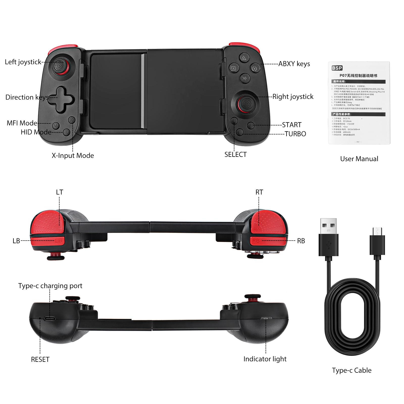 Wireless Bluetooth Game Controller for iOS Android - Xbox/PS/Switch/PC/Steam - Perfect for Mobile Gaming