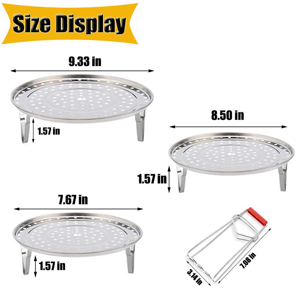 Stainless Steel Steamer Rack Set - 3 Pack with Clip (7.6