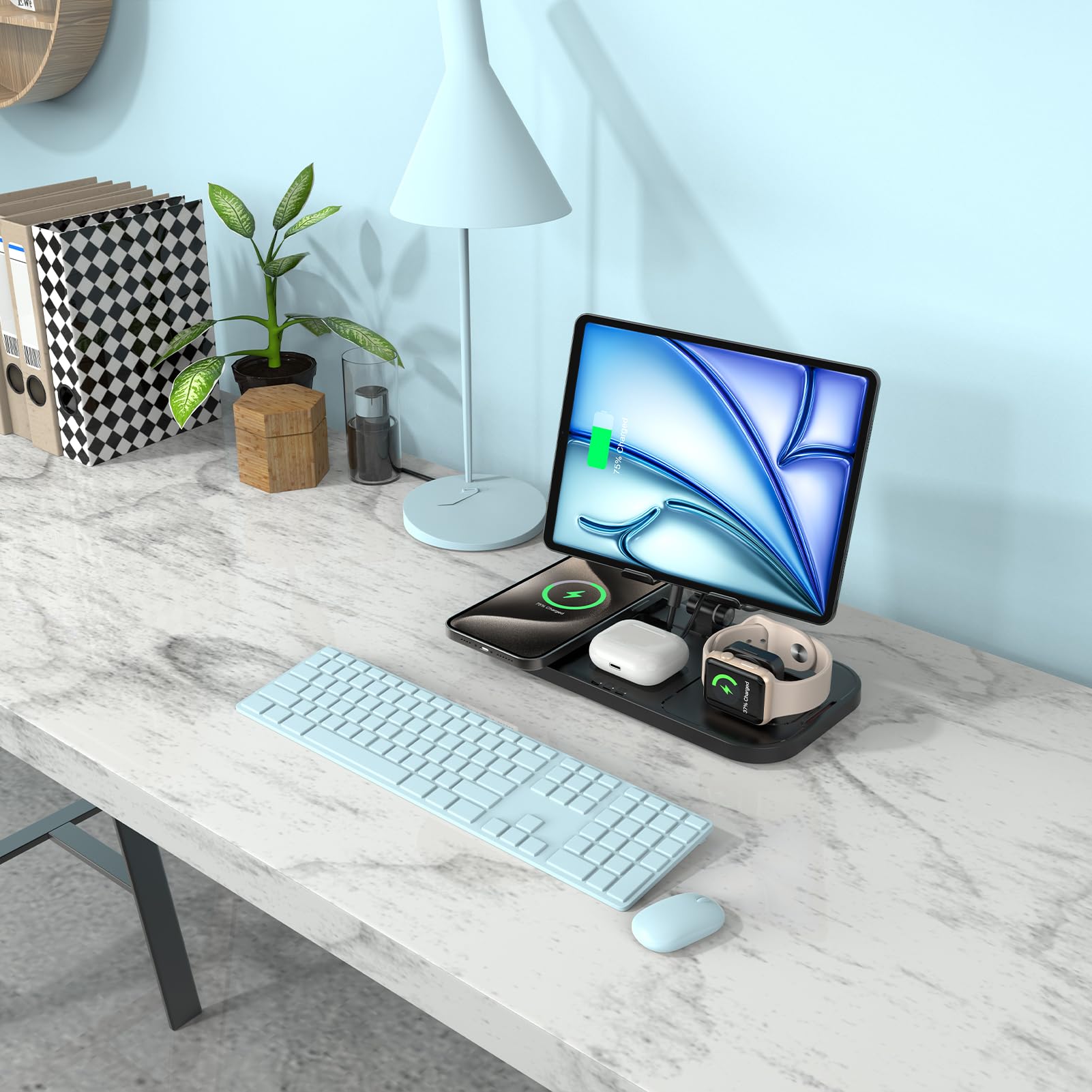 4-in-1 Wireless Charging Station for iPhone 16 Pro Max/15/14 Series, AirPods Pro 2, iPad & Apple Watch Series 10/9/8 - Fast Qi-Certified Multi-Device Charger for Home, Office & Nightstand Use