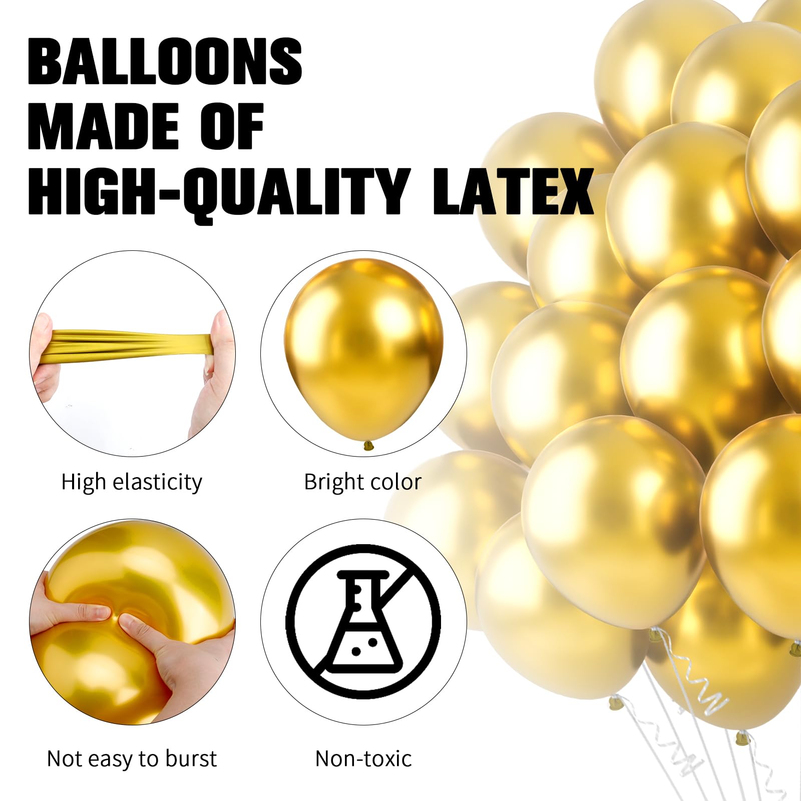 60PCS Gold Metallic Balloons 12 Inch Latex Party Decorations - Perfect for Birthday, Christmas, Wedding, Graduation, Baby Shower, Bachelorette & Retirement Celebrations