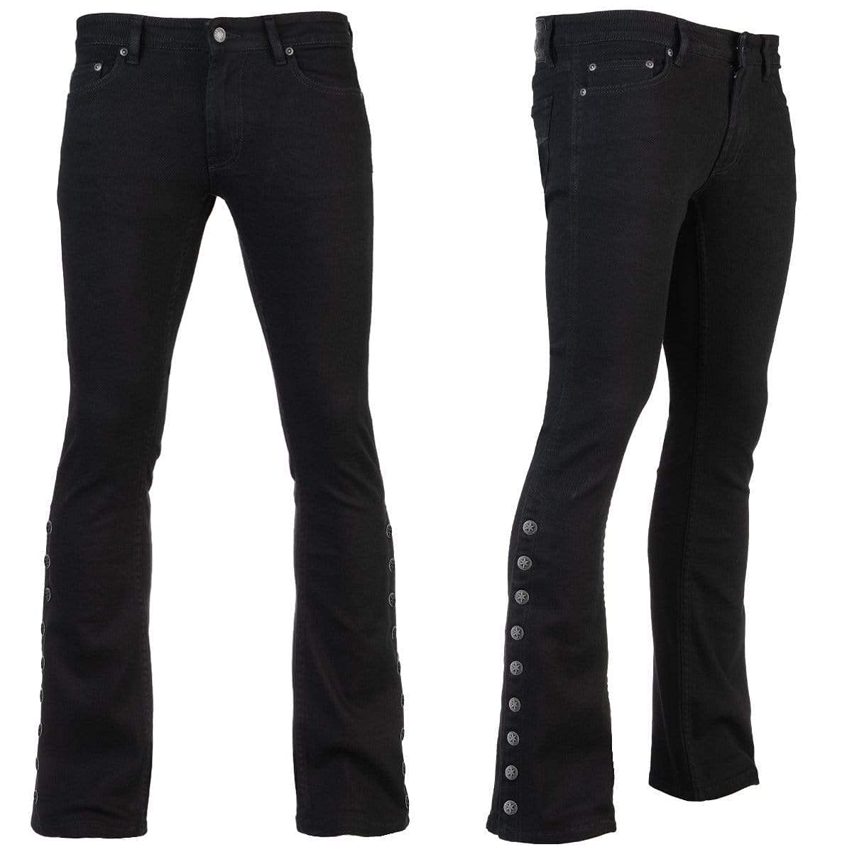 Wornstar Hellraiser Side Button Jeans for Men - Black Distressed Denim Pants with Unique Button Details | Perfect for Casual Wear, Street Style & Night Out