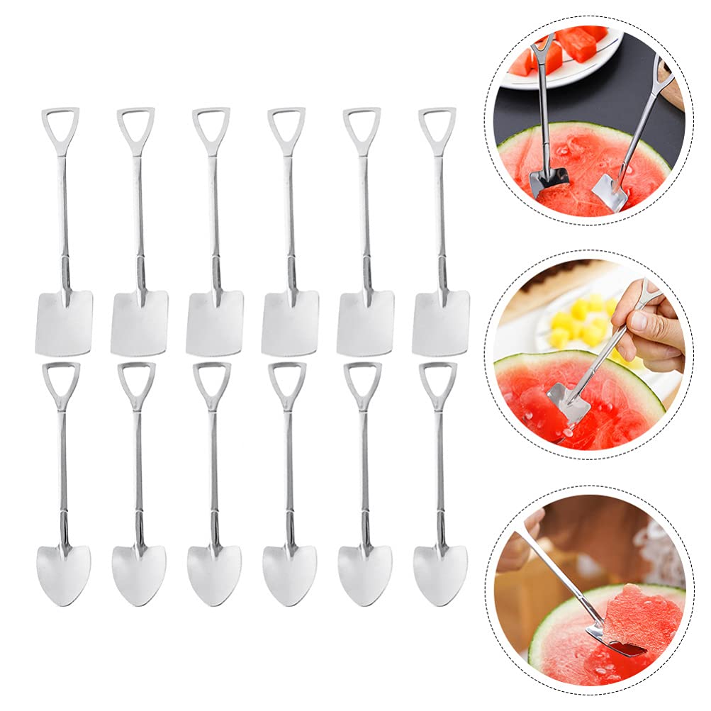 Cabilock 12-Piece Stainless Steel Kitchen Utensil Set - Square Dinnerware, Spade Spoon, Meal Scoops for Watermelon, Dessert, Ice Cream (Flat & Pointed) - Perfect for Home Cooking, Parties, and Restaurant Use