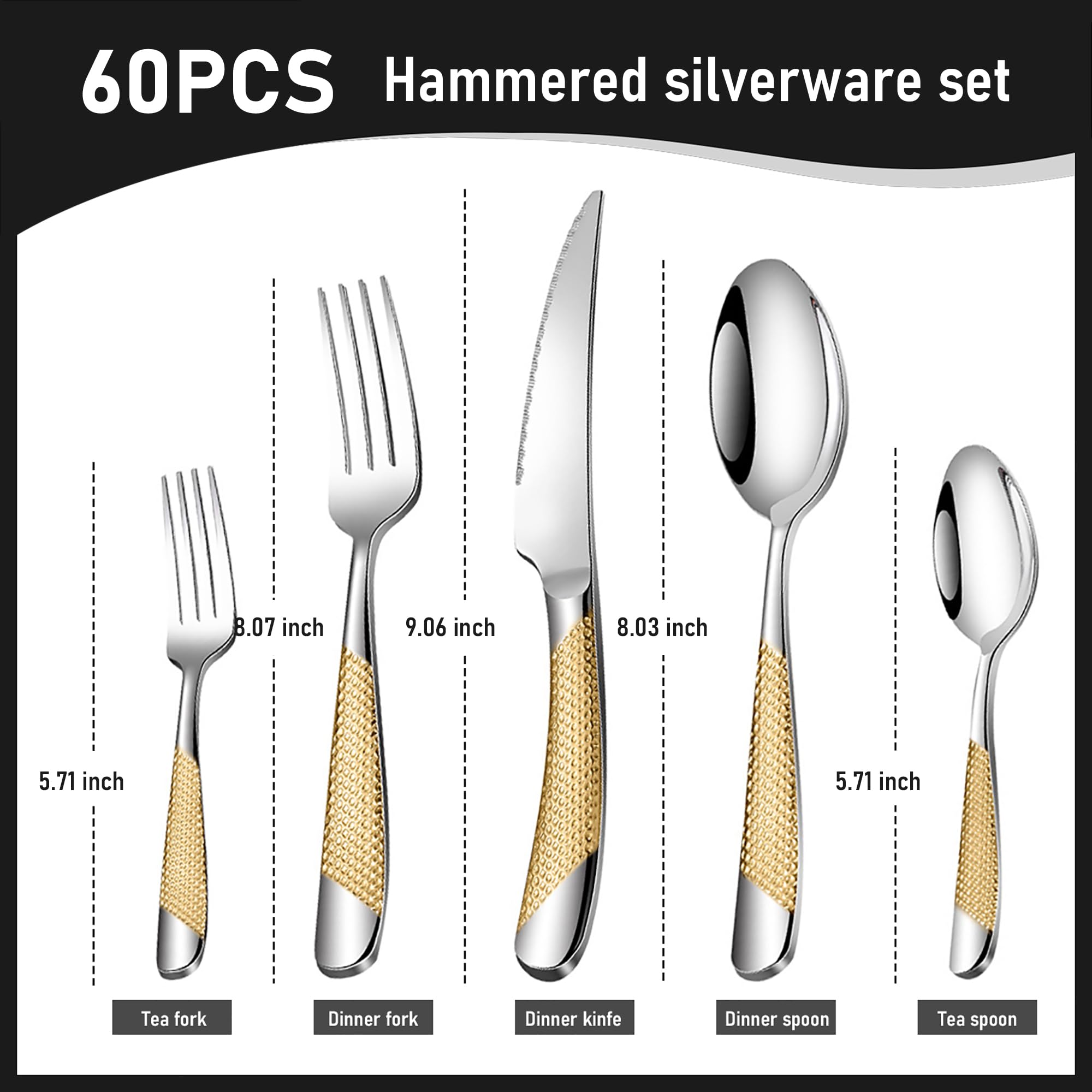 60-Piece Silverware Set with 24K Gold-Plated Rooster Handles - Mirror Polished Flatware for 12 People, Dishwasher Safe (Silver) - Perfect for Weddings, Dinner Parties & Luxury Dining