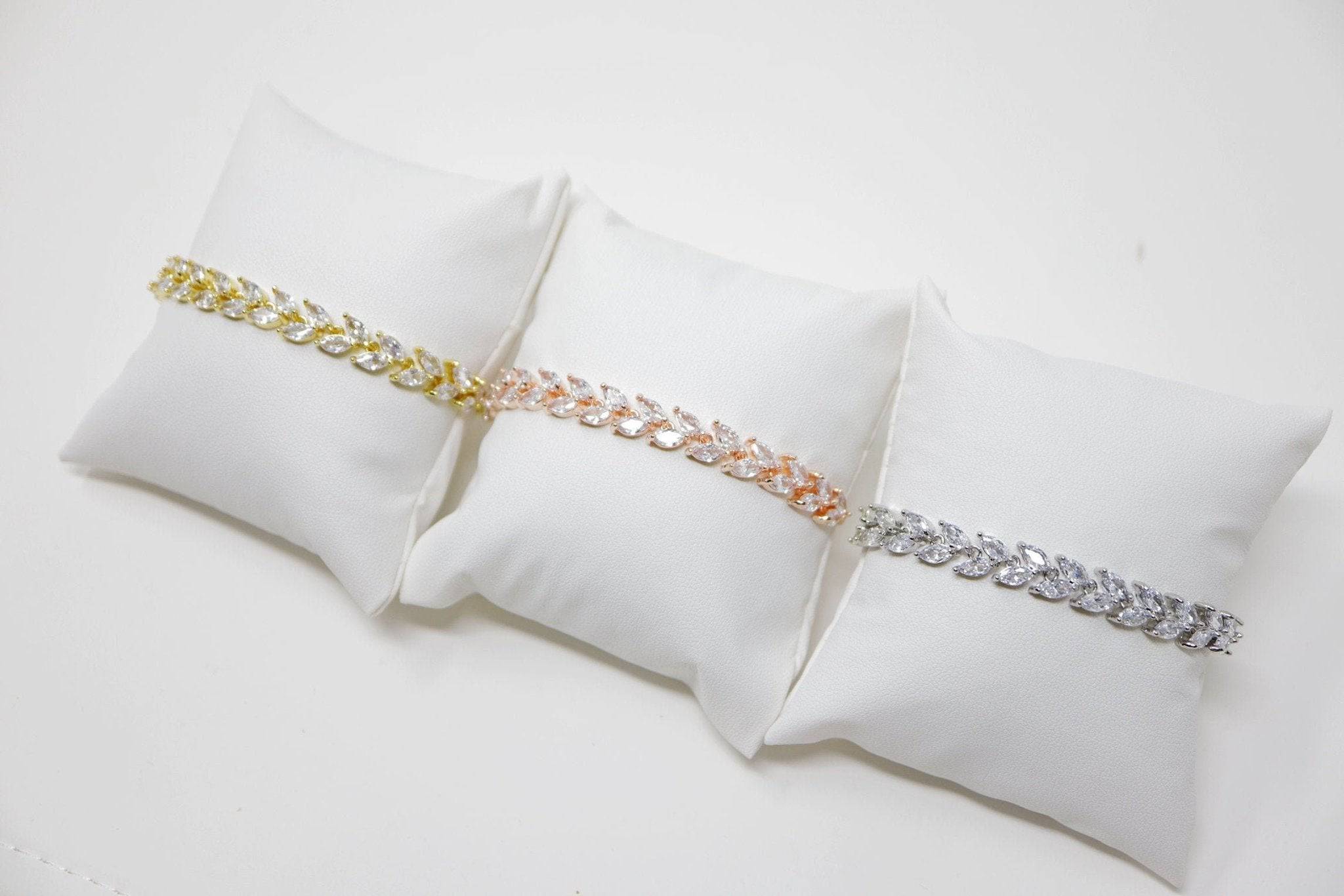 Elegant Cubic Zirconia Leaf Crystal Bracelet - Diamond-like Wedding Jewelry for Brides | Swarovski-inspired Statement Piece for Bridal Shower, Engagement & Special Occasions