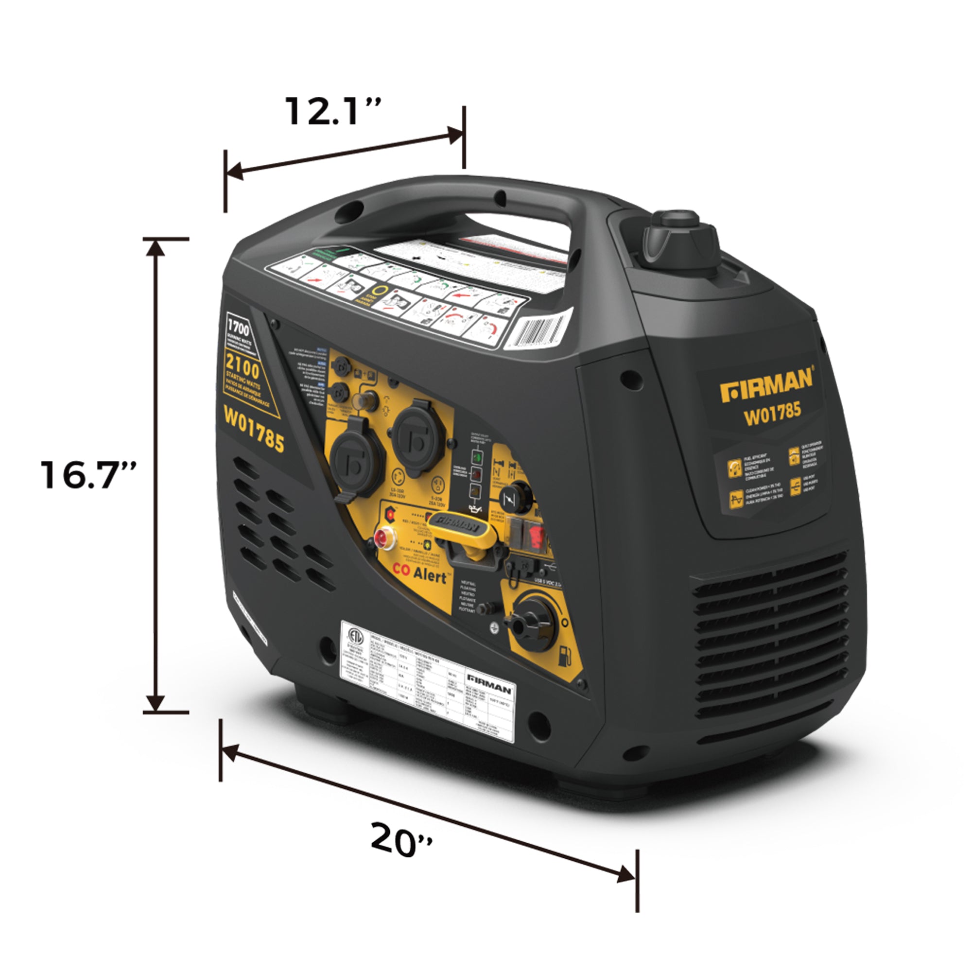 2100W Portable Inverter Generator with Recoil Start & CO Alert - Quiet, Lightweight Power for Camping, RV Trips & Emergency Backup