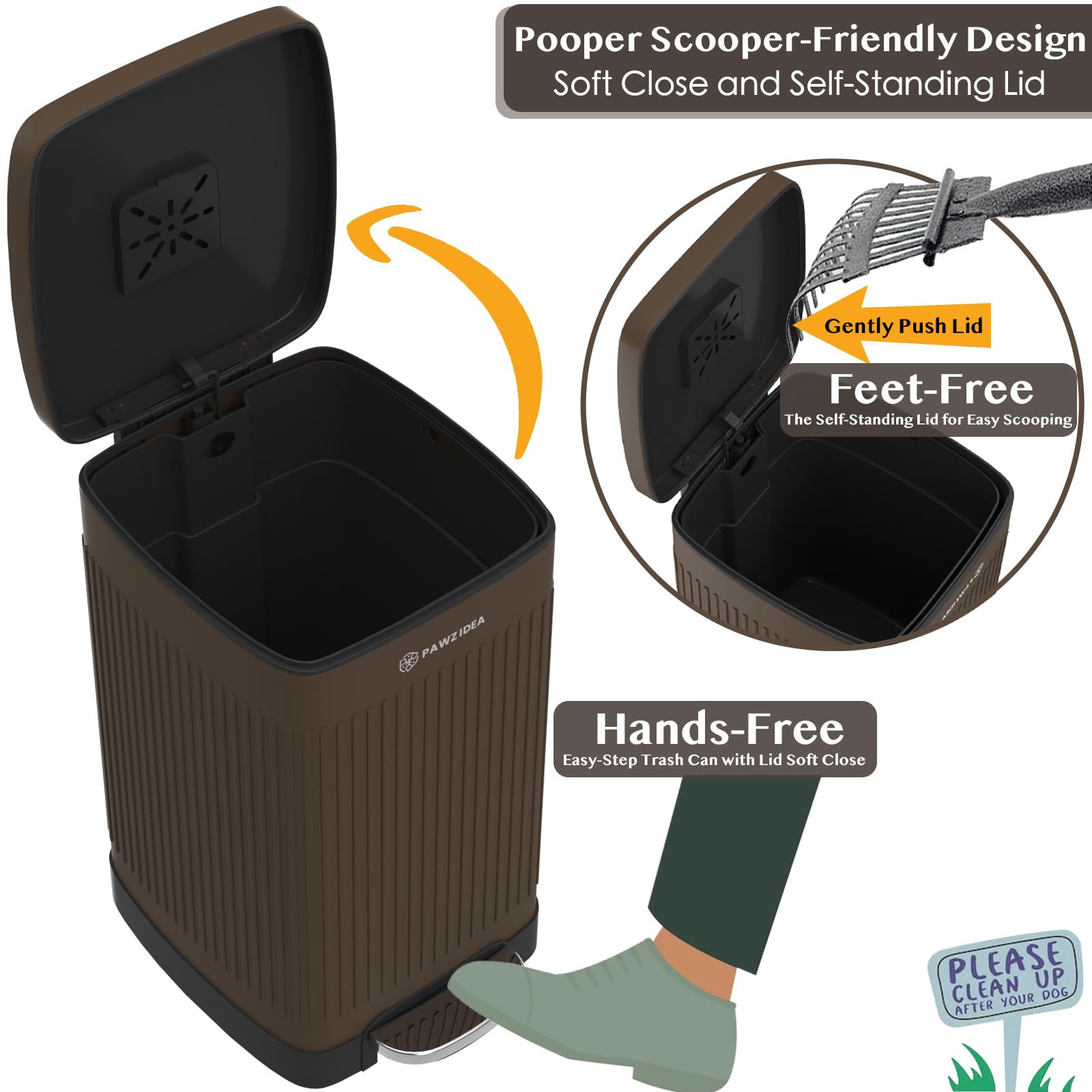 PAWZIDEA 5.3 Gallon Odor-Proof Dog Waste Station with Lid - Activated Carbon Outdoor Pet Poop Trash Can, Waterproof Dog Poop Disposal Bin for Backyard, Garden & Patio - Ideal for Pet Waste Management & Odor Control