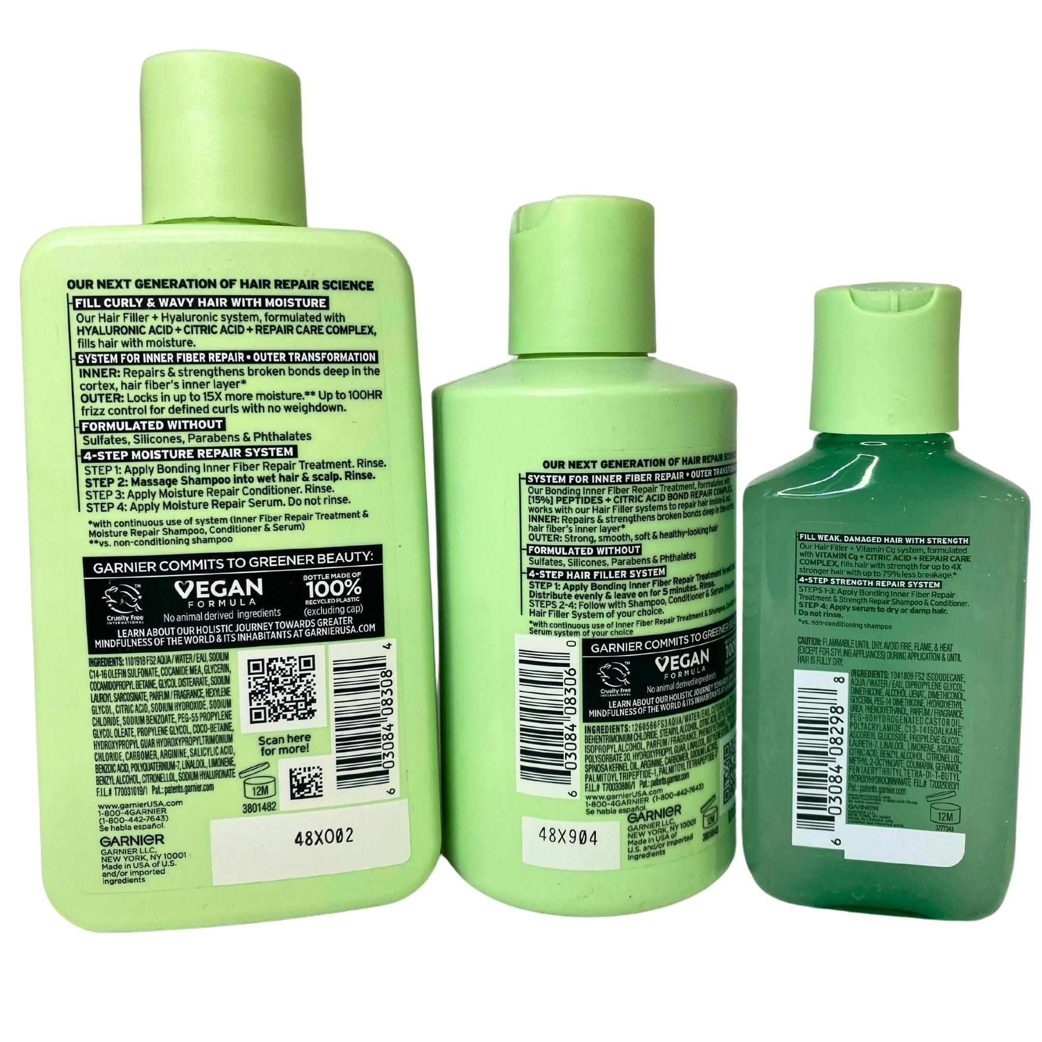 Garnier Fructis Hair Filler Mix - 22 Piece Set with Shampoo, Serum & Treatment for Damaged Hair Repair | Professional Hair Care Kit for Dry, Frizzy Hair at Home or Salon Use